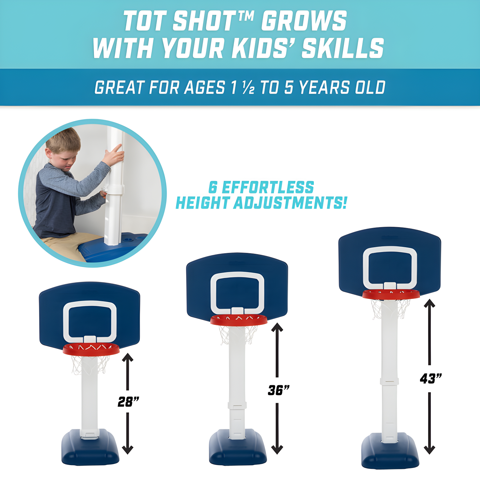 GoSports Tot Shot Modern Kids Basketball Set - Indoor & Outdoor Toy Hoop for Toddlers