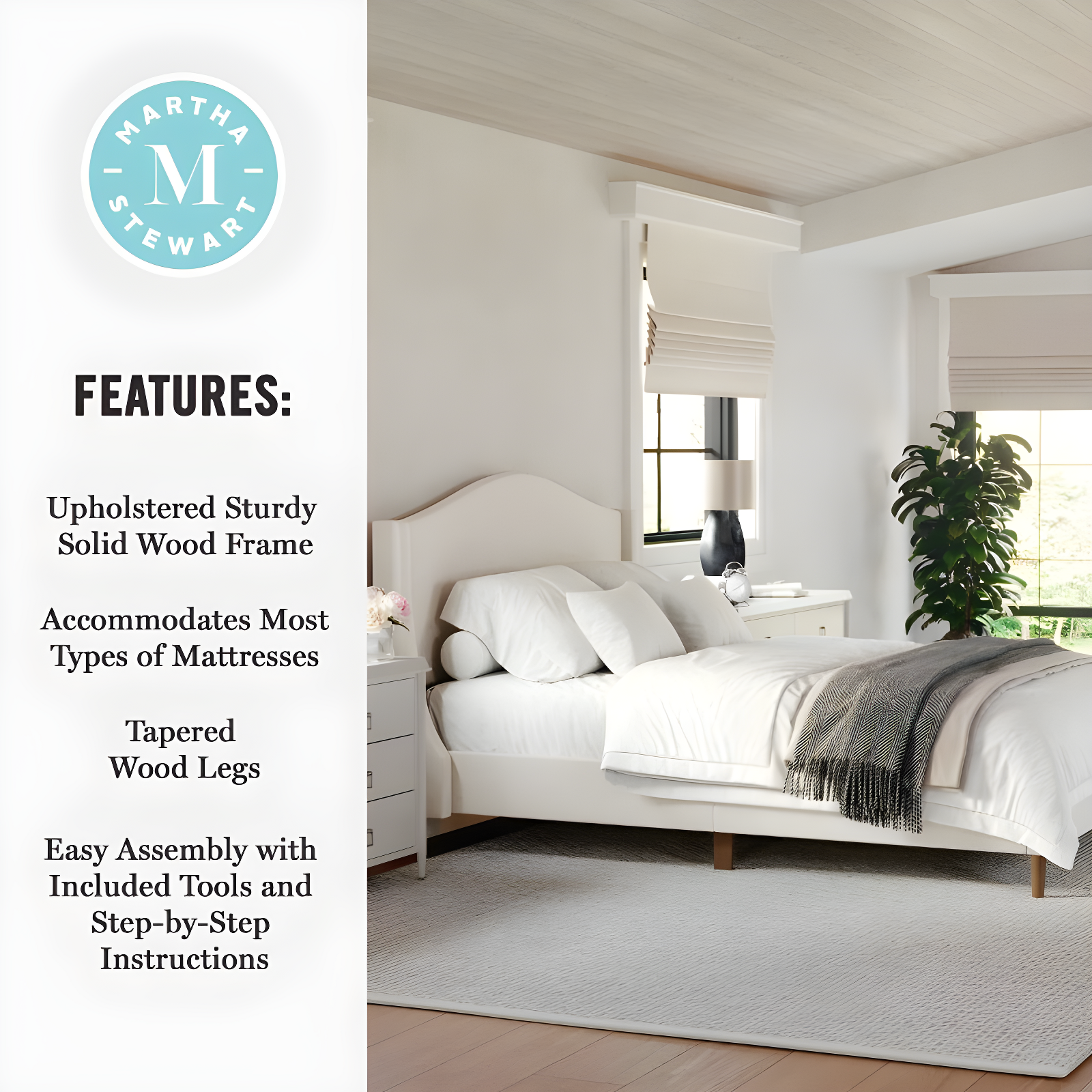 Martha Stewart Martha Stewart Amelia Upholstered Platform Bed With Curved Headboard