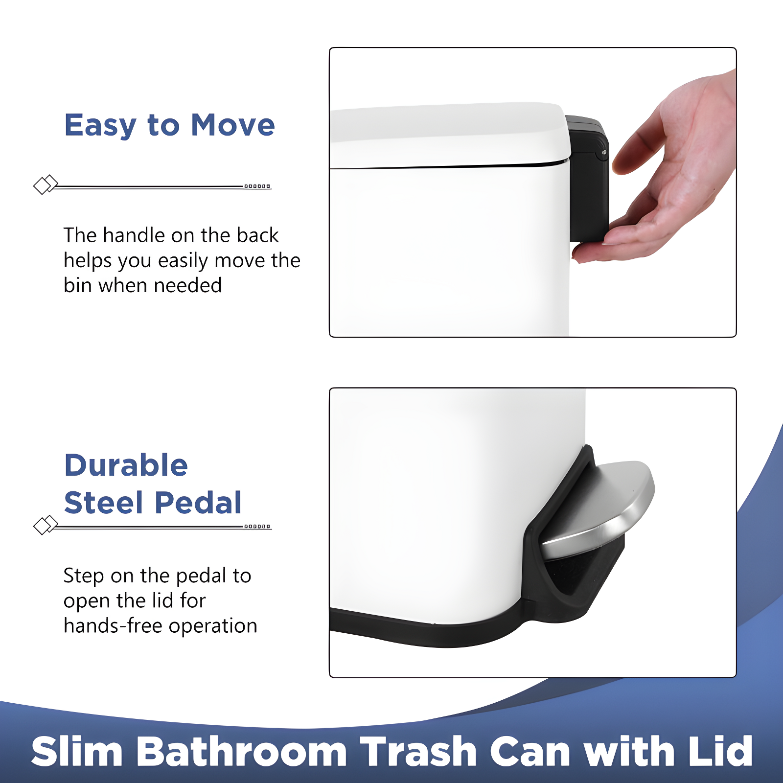 FDW Bathroom Trash Can With A Lid 1.3 Gallon  (5 L) Small Trash Bin Step Pedal Garbage Can With Removable Bucket Slim For Small Spaces For Bathroom,Bedroom,Kitchen,Office