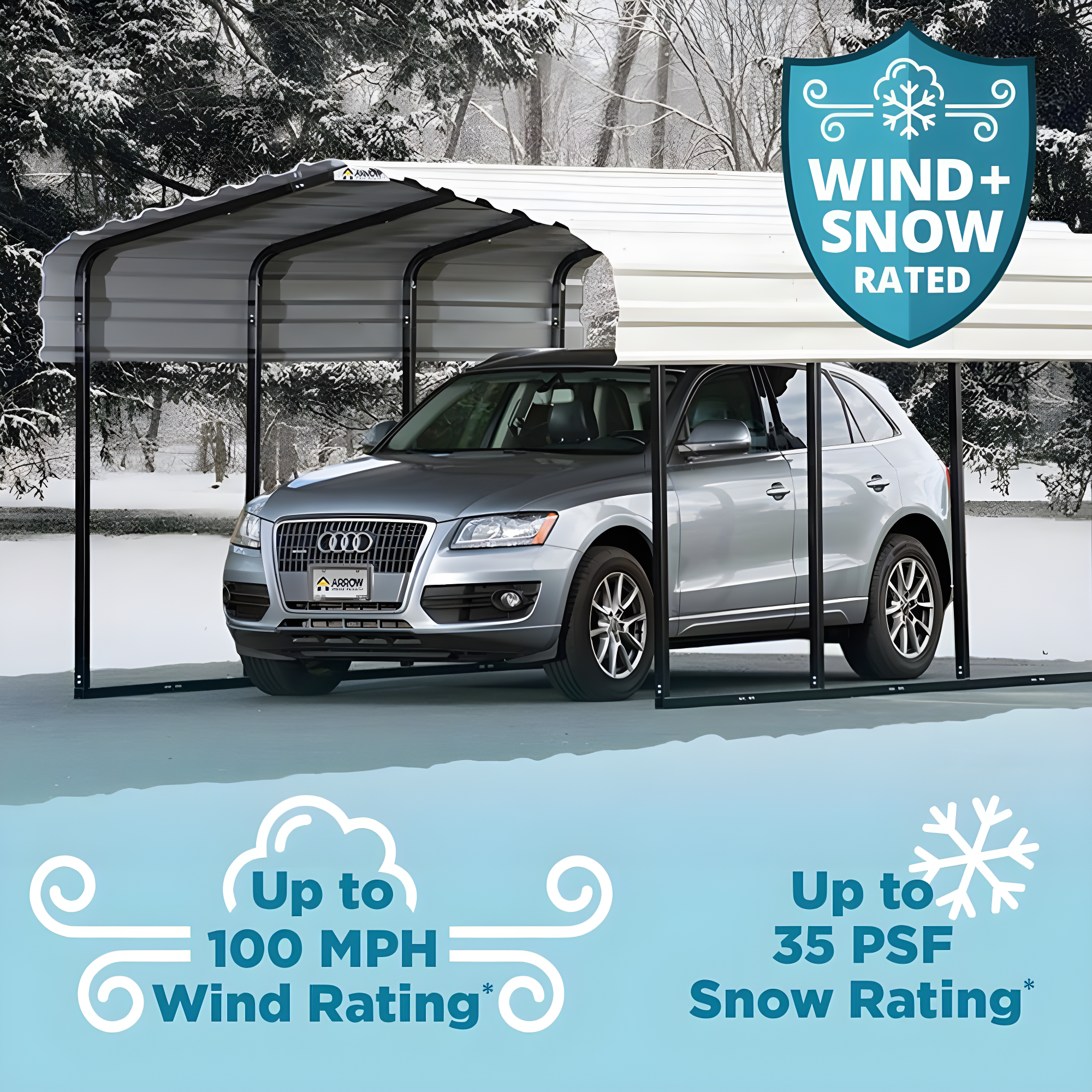 Arrow Arrow Steel Carport with 1 Side Wall Kit, 12x24x09