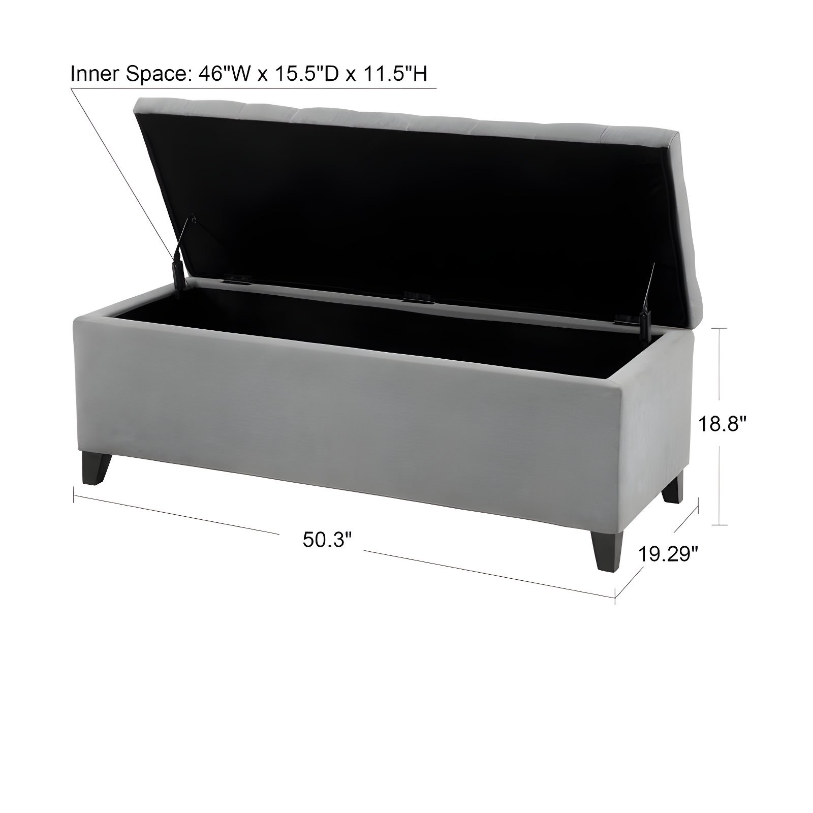 Shandra Bench Storage Ottoman with Tufted Top - Sand: Upholstered Bedroom Ottoman, Wood Legs, No Assembly Required