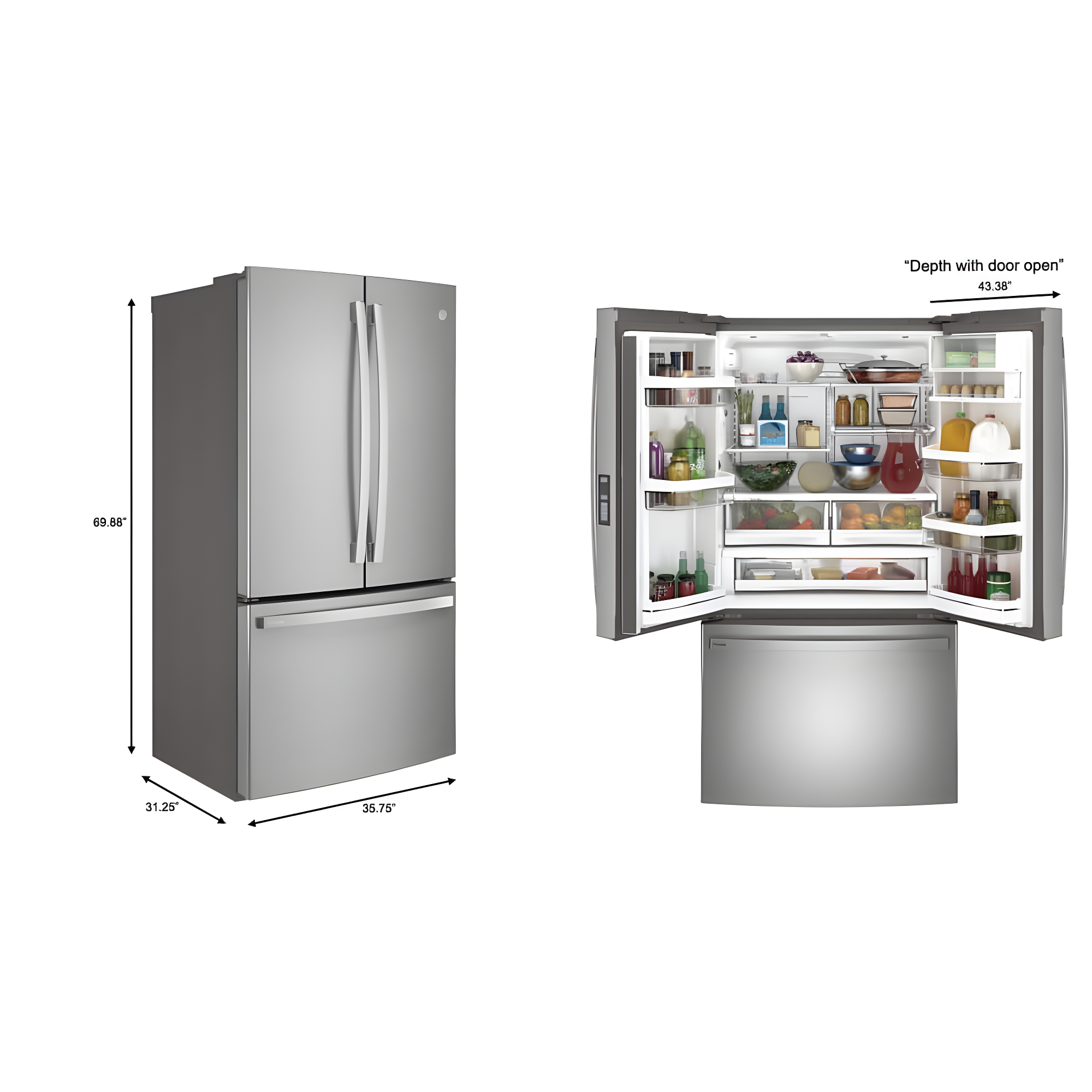 35.75" Counter Depth French Door 23.1 cu. ft. ENERGY STAR Refrigerator