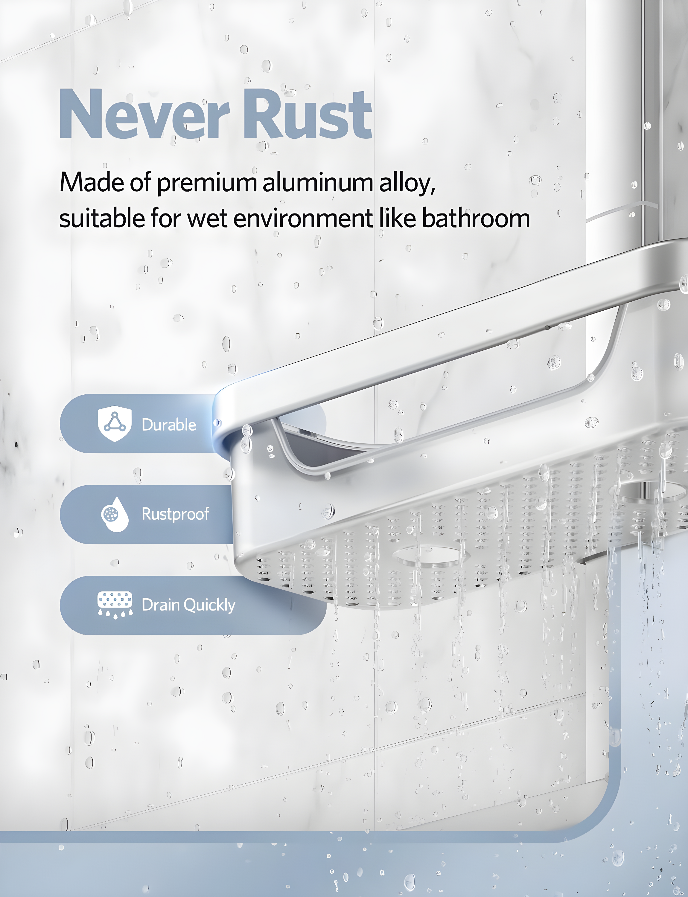 Adjustable-Shower-Caddy-Hanging, Rust Proof Shower Hanging Organizer, 3-Tier Aluminum Alloy + ABS, Large Capacity Shower Caddy Over-The-Showerhead With Hooks, Razor Holder, Soap Dish