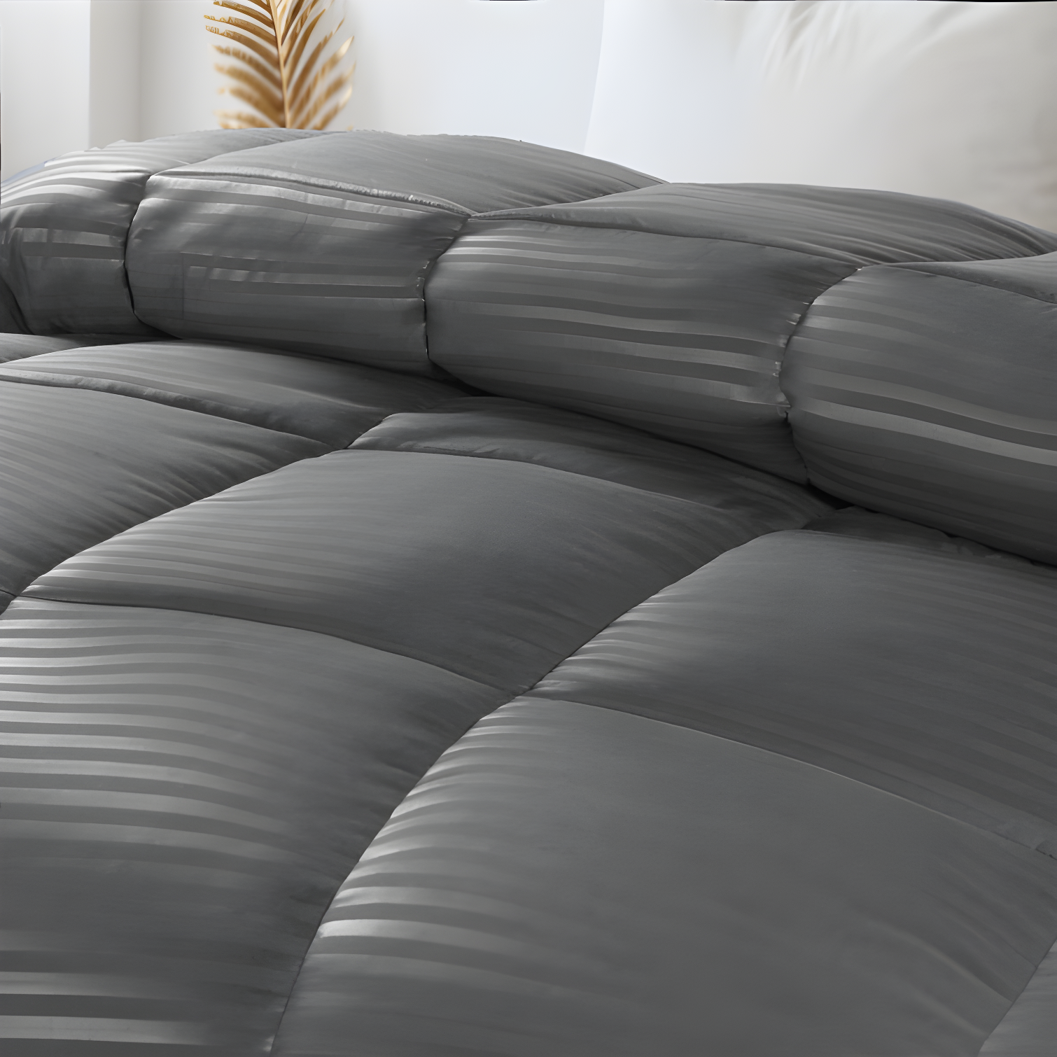 Superior Striped Reversible Box-Quilt Brushed Microfiber Medium Weight Down Alternative Comforter