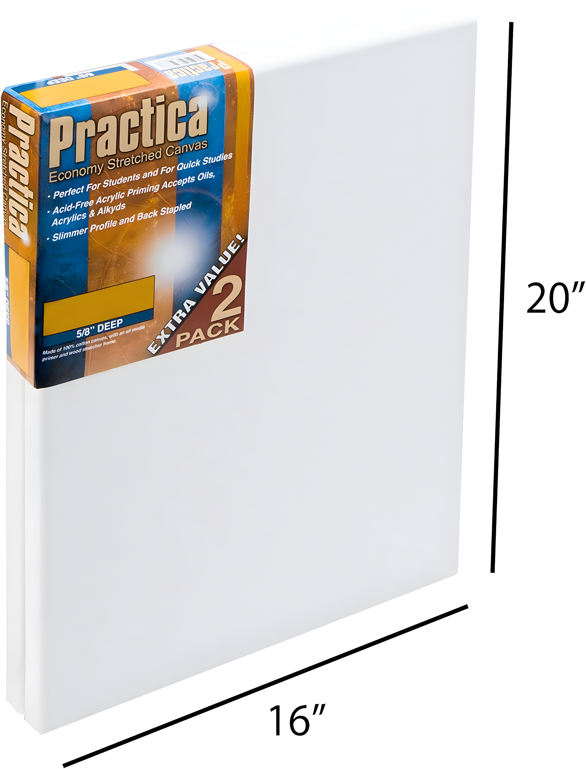 Practica Economy Stretched Cotton Canvas 2 Packs - Acid-Free Acrylic Primed Canvas for Acrylics, Pastels, Graphite, & More!