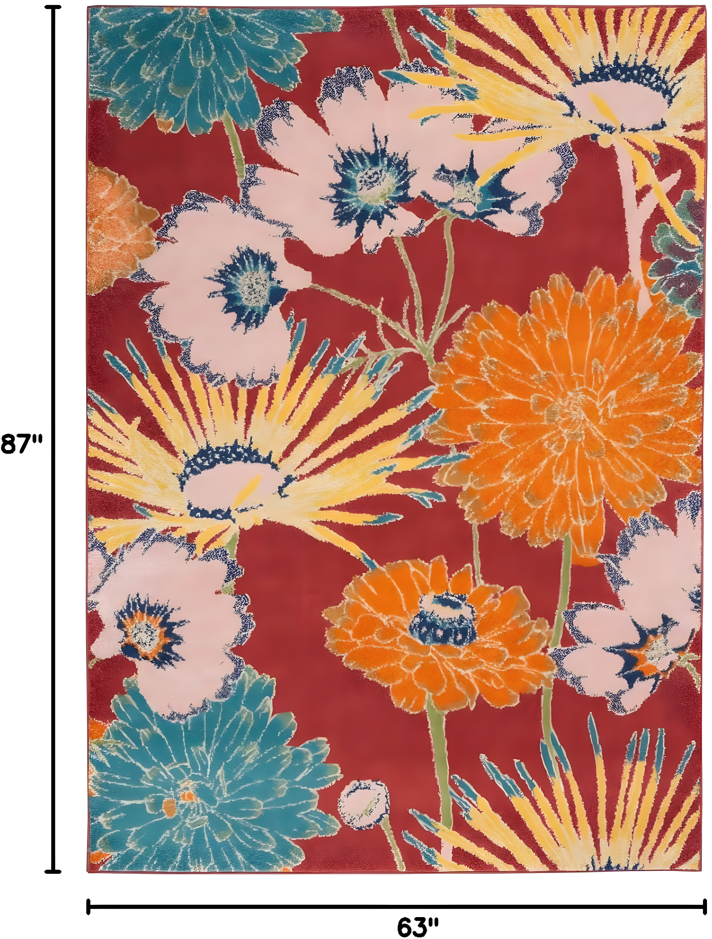 Nourison Allur Oversized Flowers Indoor Area Rug Red Multicolor 5'3" x 7'3"