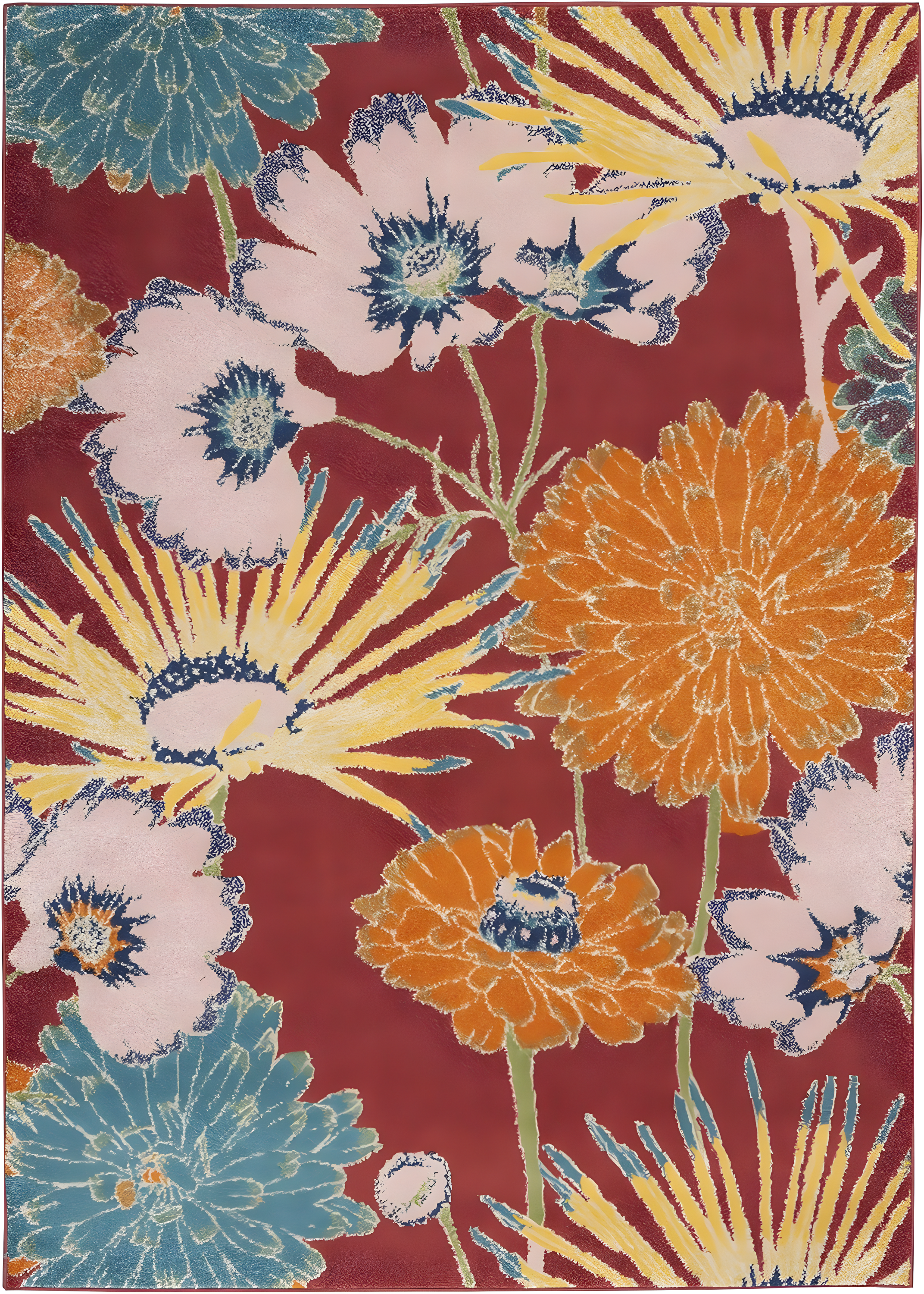 Nourison Allur Oversized Flowers Indoor Area Rug Red Multicolor 5'3" x 7'3"