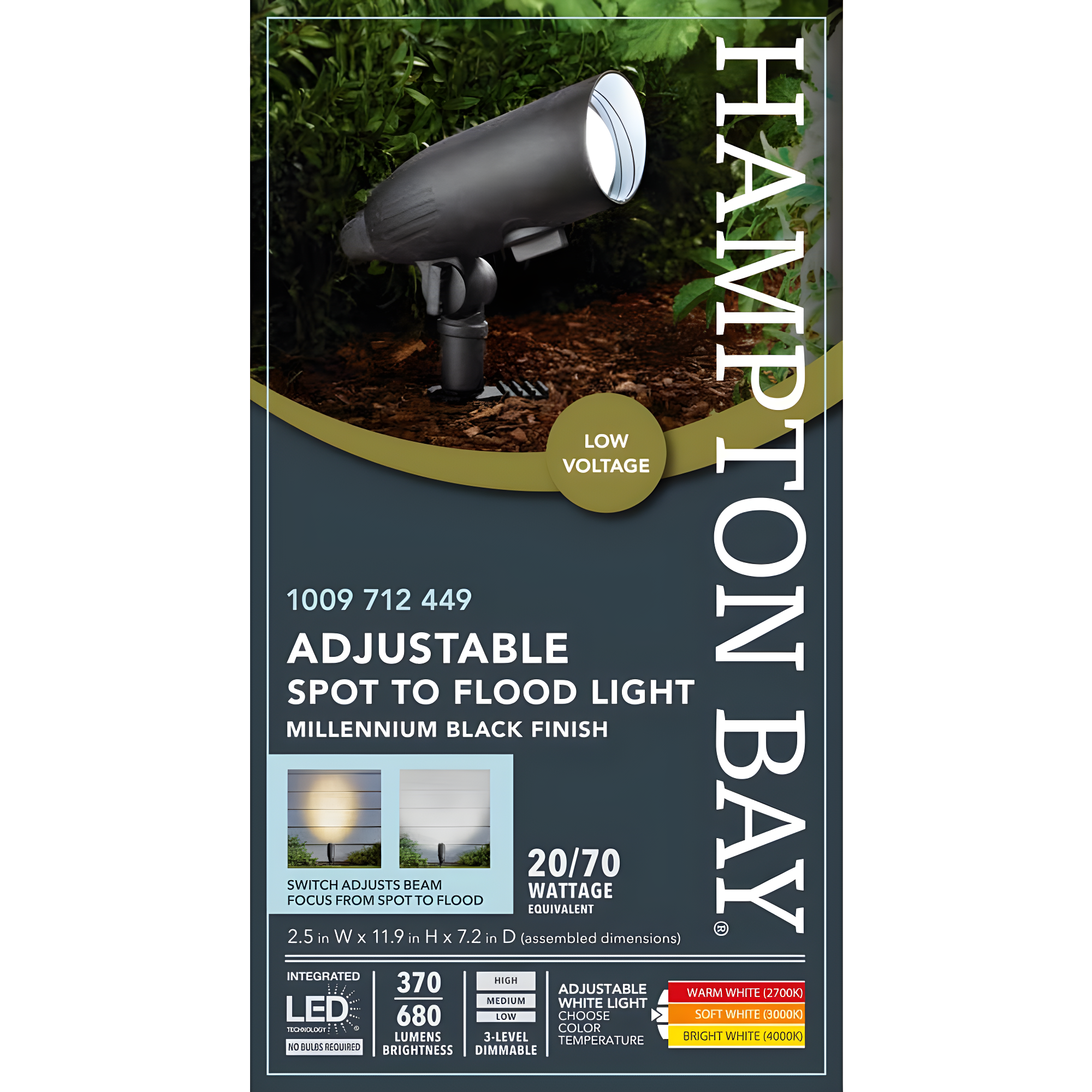 200 Lumens Black Hardwired Low Voltage LED Color Temperature Adjustable Outdoor Spotlight or Flood Light with Clear Lens