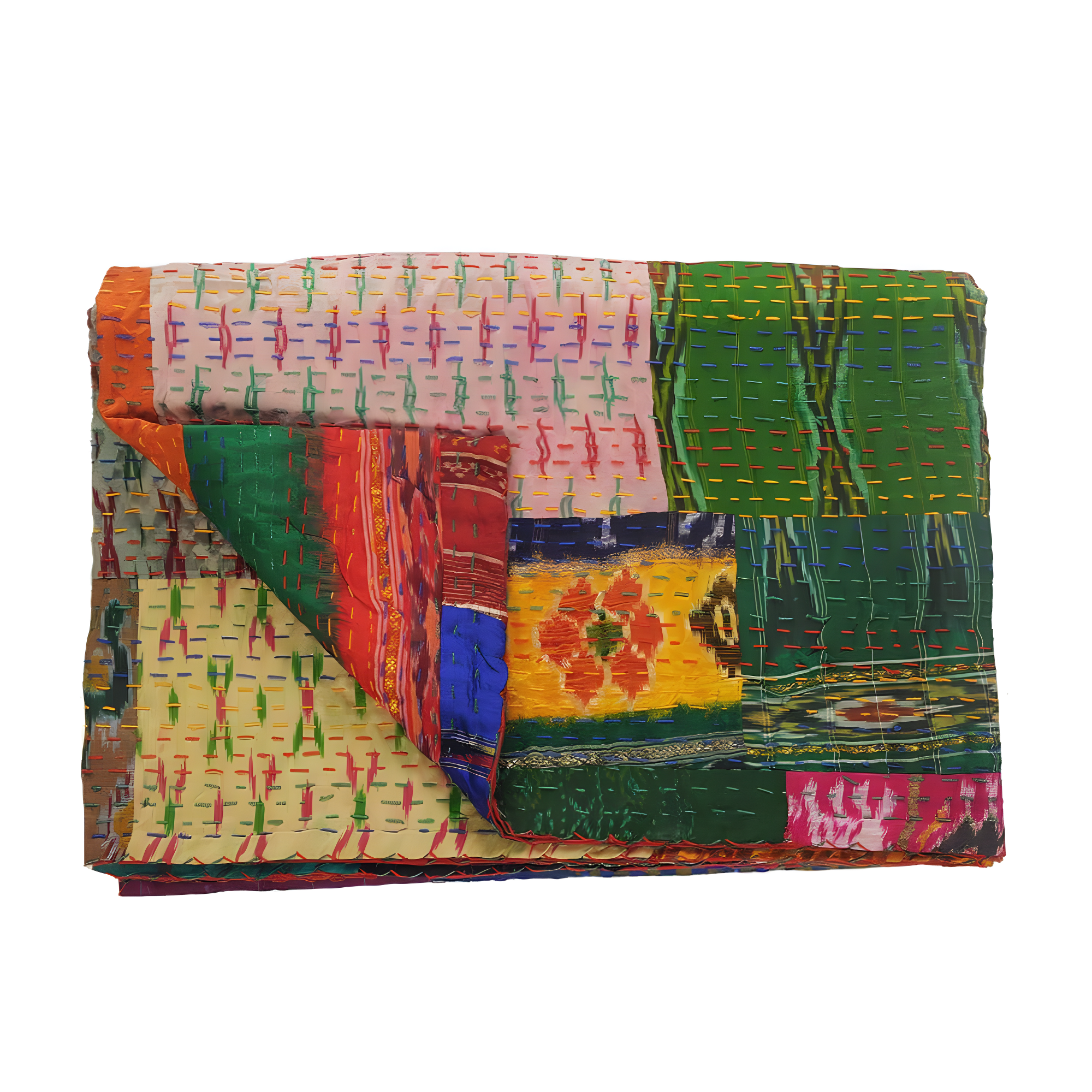 Rajani Home Handmade Kantha Silk Blend Throw Blanket