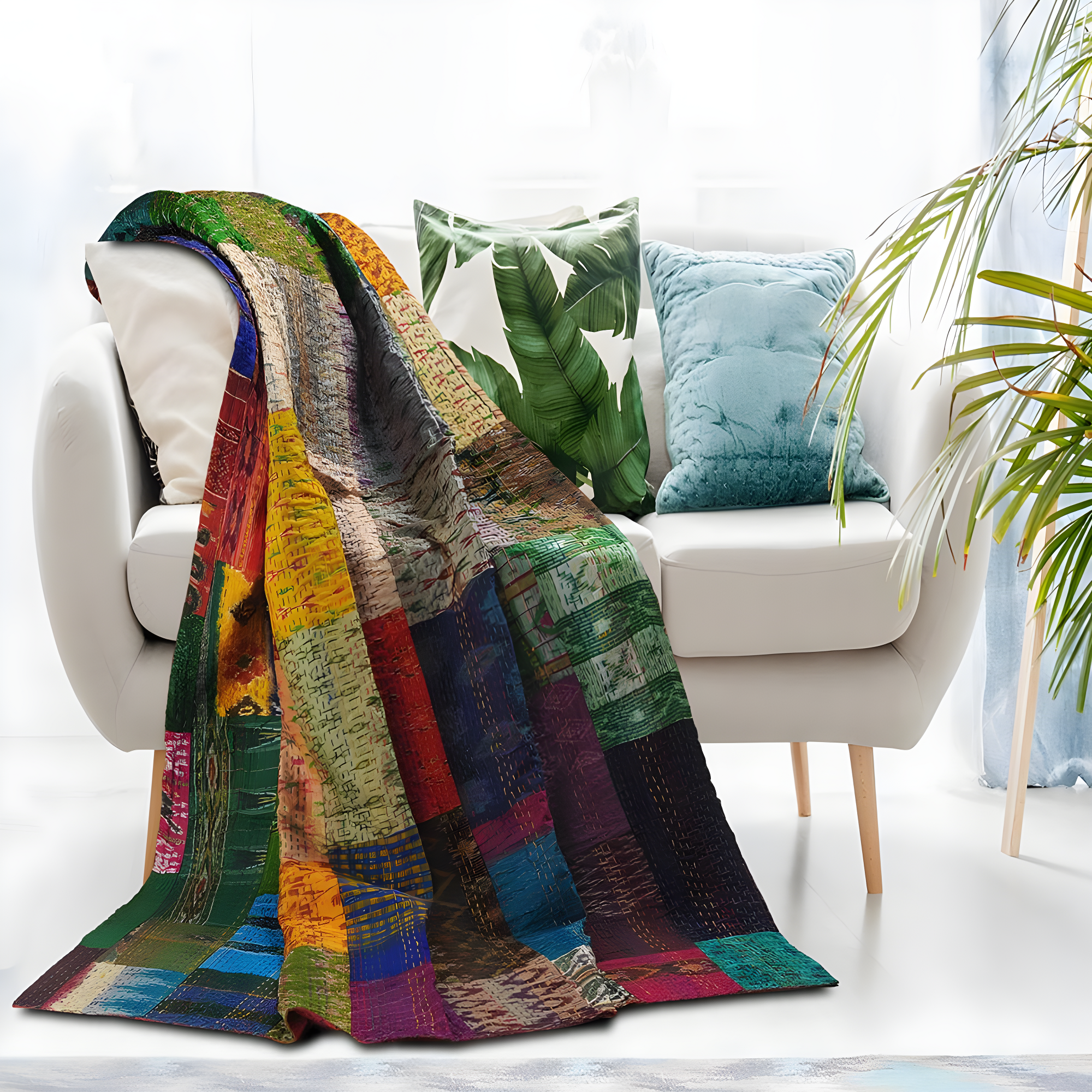 Rajani Home Handmade Kantha Silk Blend Throw Blanket