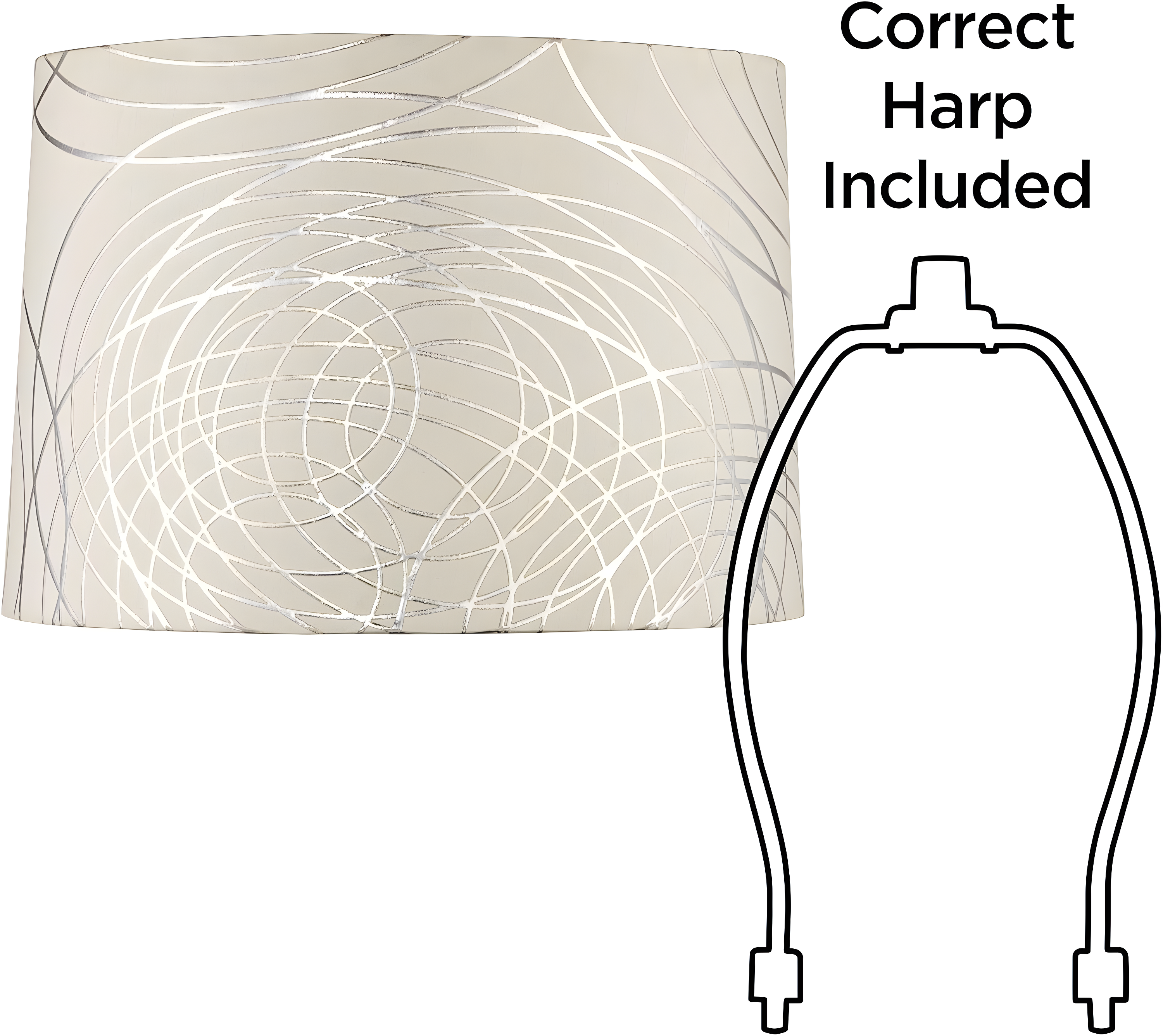 Springcrest Cream with Silver Circles Medium Drum Lamp Shade 15" Top x 16" Bottom x 11" High (Spider) Replacement with Harp and Finial