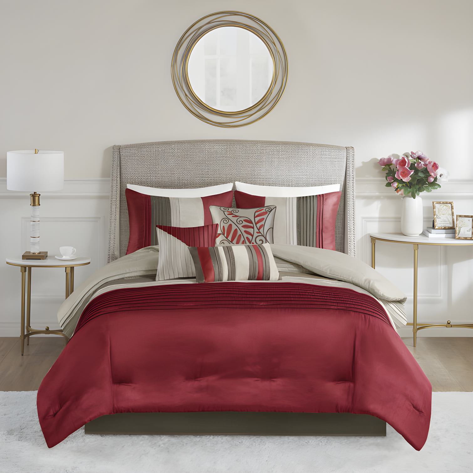 Madison Park Amherst 7 Piece Striped and Pleated Comforter Set