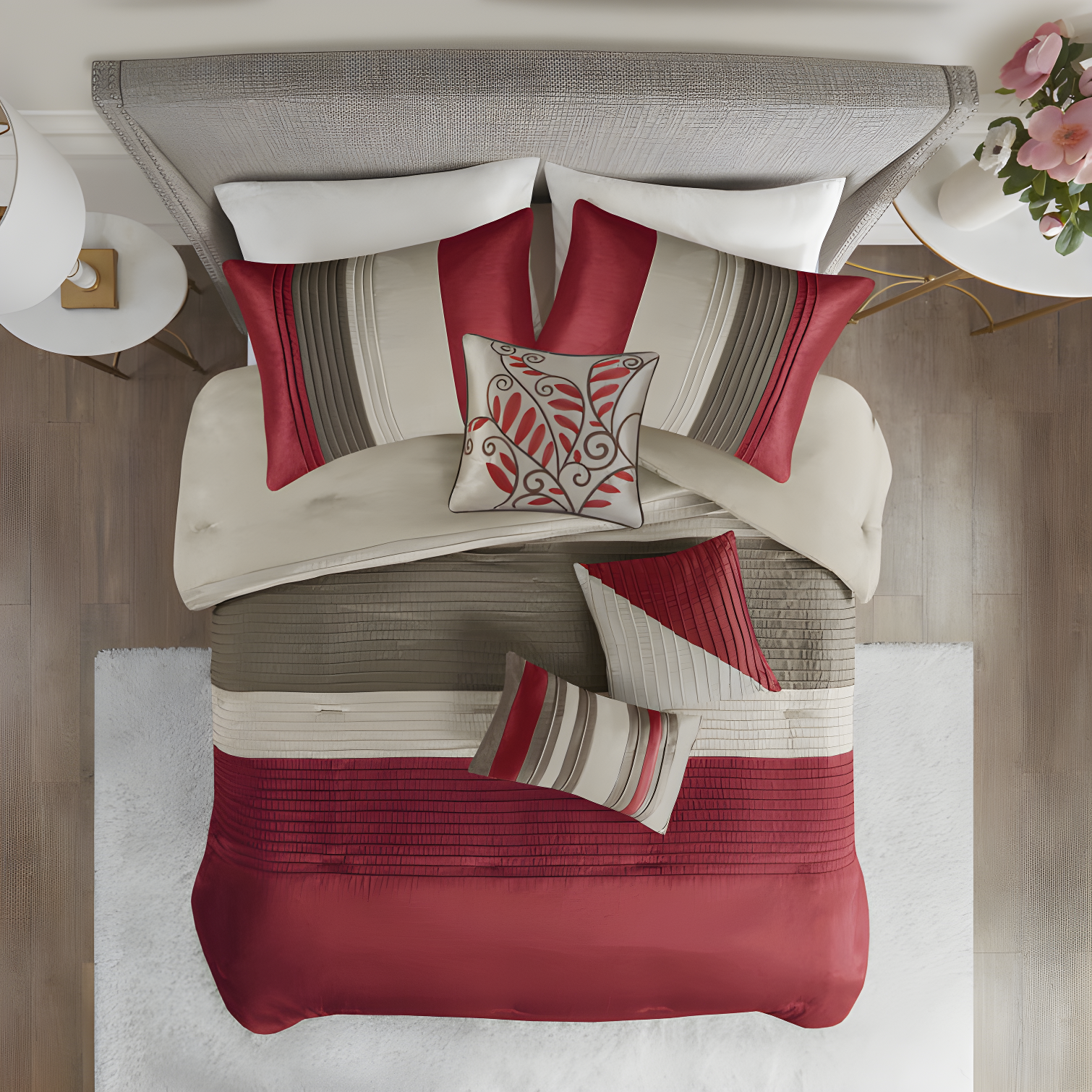 Madison Park Amherst 7 Piece Striped and Pleated Comforter Set