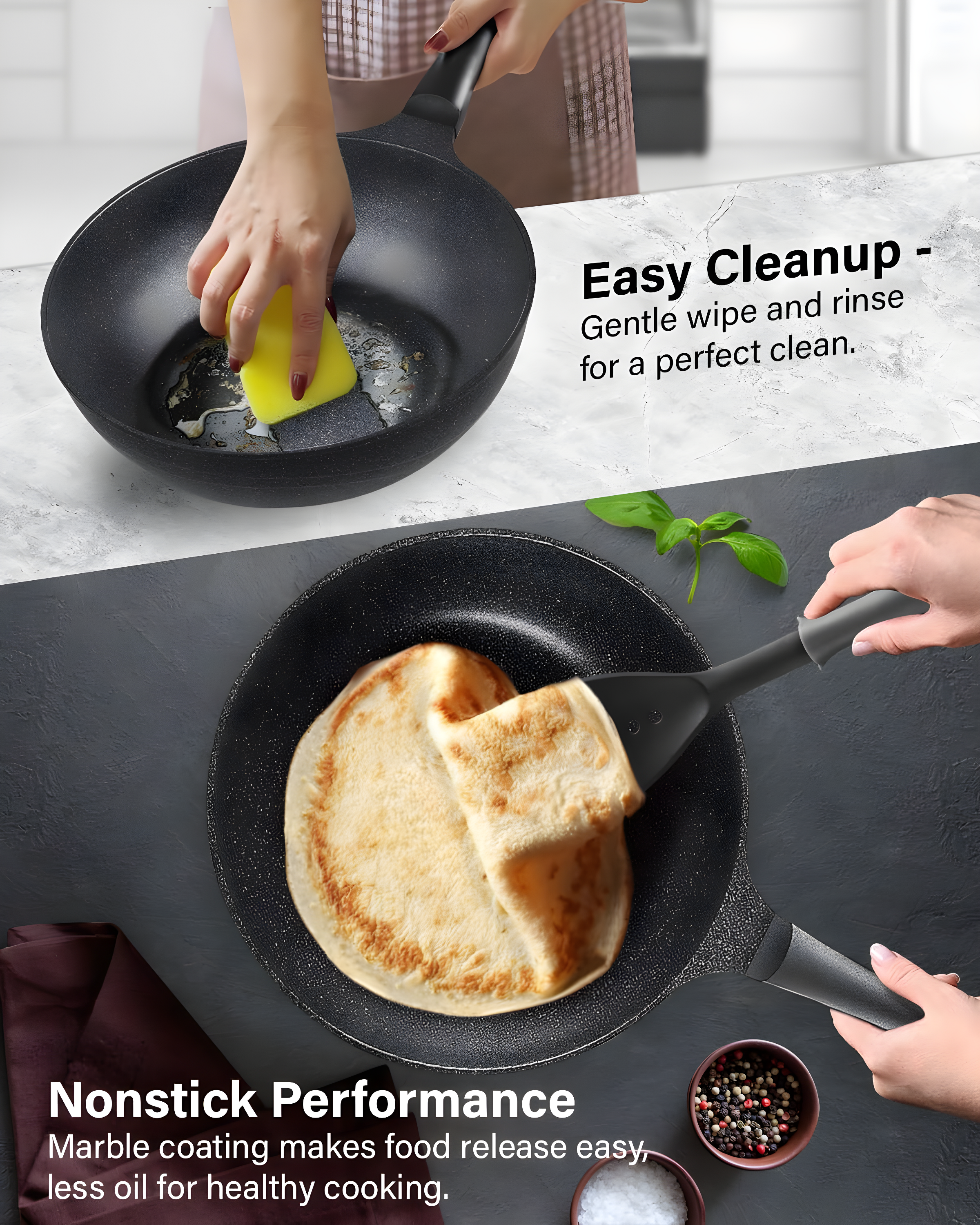 Cook N Home Cook N Home Marble Nonstick Frying Pan with Glass Lid