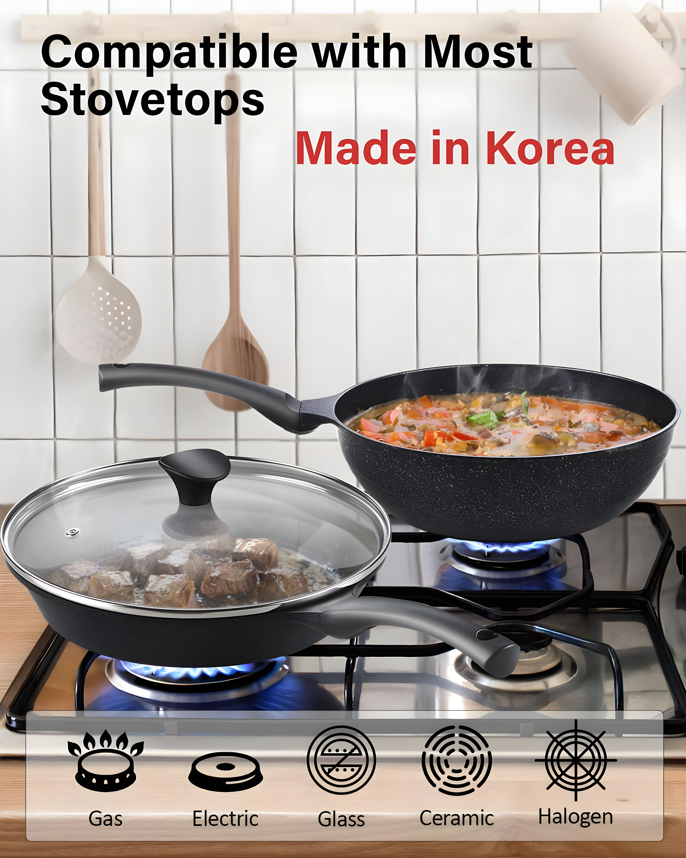 Cook N Home Cook N Home Marble Nonstick Frying Pan with Glass Lid