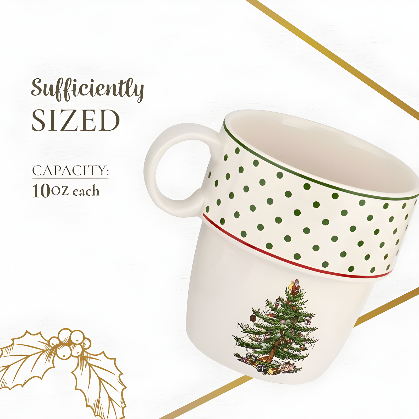 Spode Spode Christmas Tree Polka Dot Stackable Mugs (Set of 4)