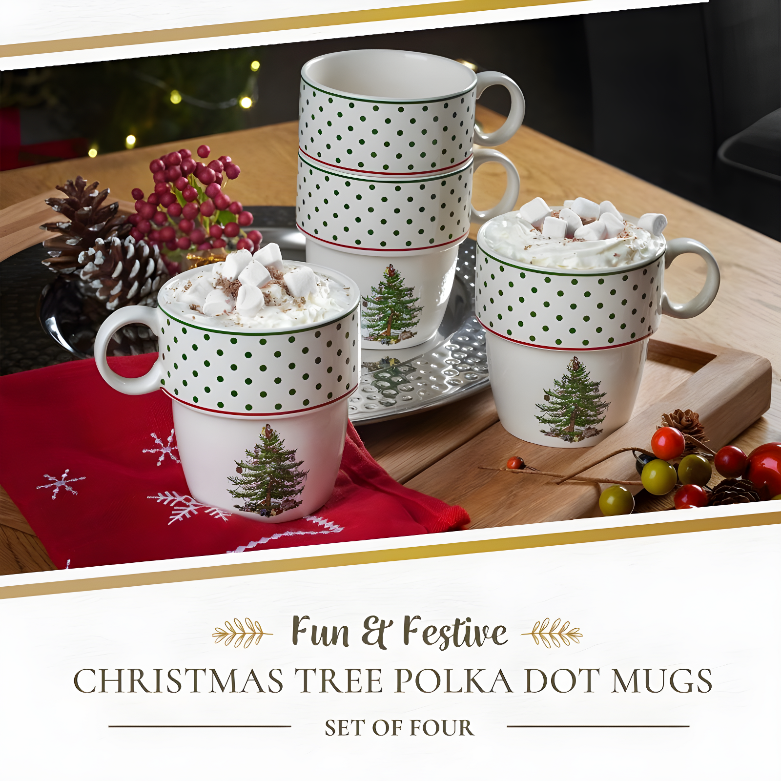 Spode Spode Christmas Tree Polka Dot Stackable Mugs (Set of 4)