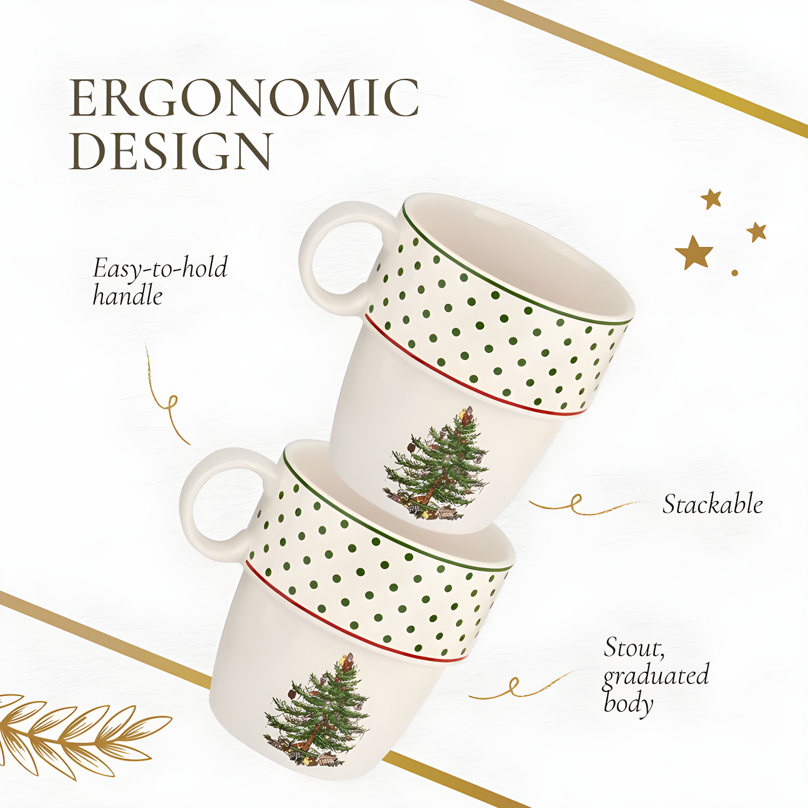Spode Spode Christmas Tree Polka Dot Stackable Mugs (Set of 4)