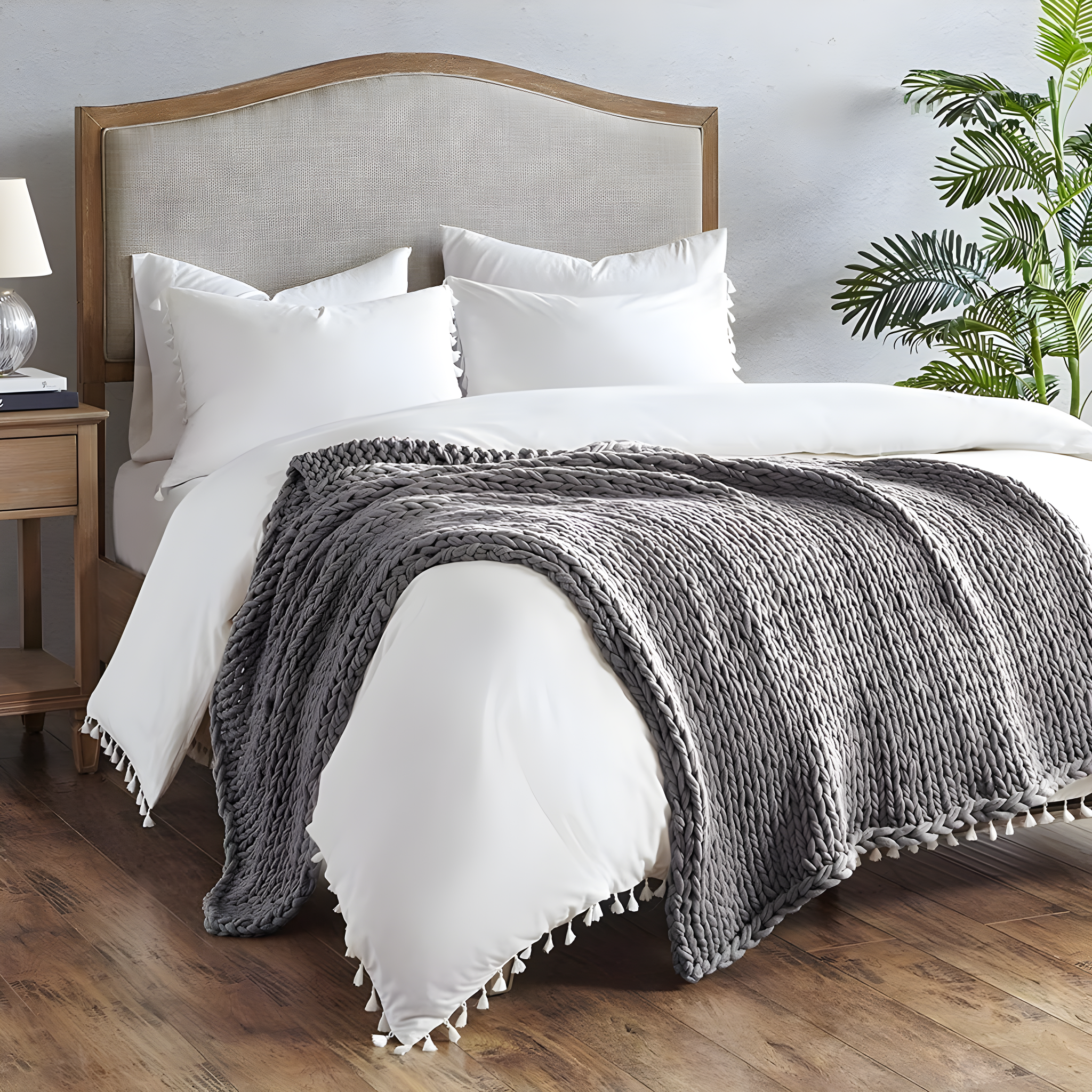 50"x60" Chunky Double Knit Handmade Throw Blanket Charcoal - Madison Park: Acrylic, Modern Style, All Ages