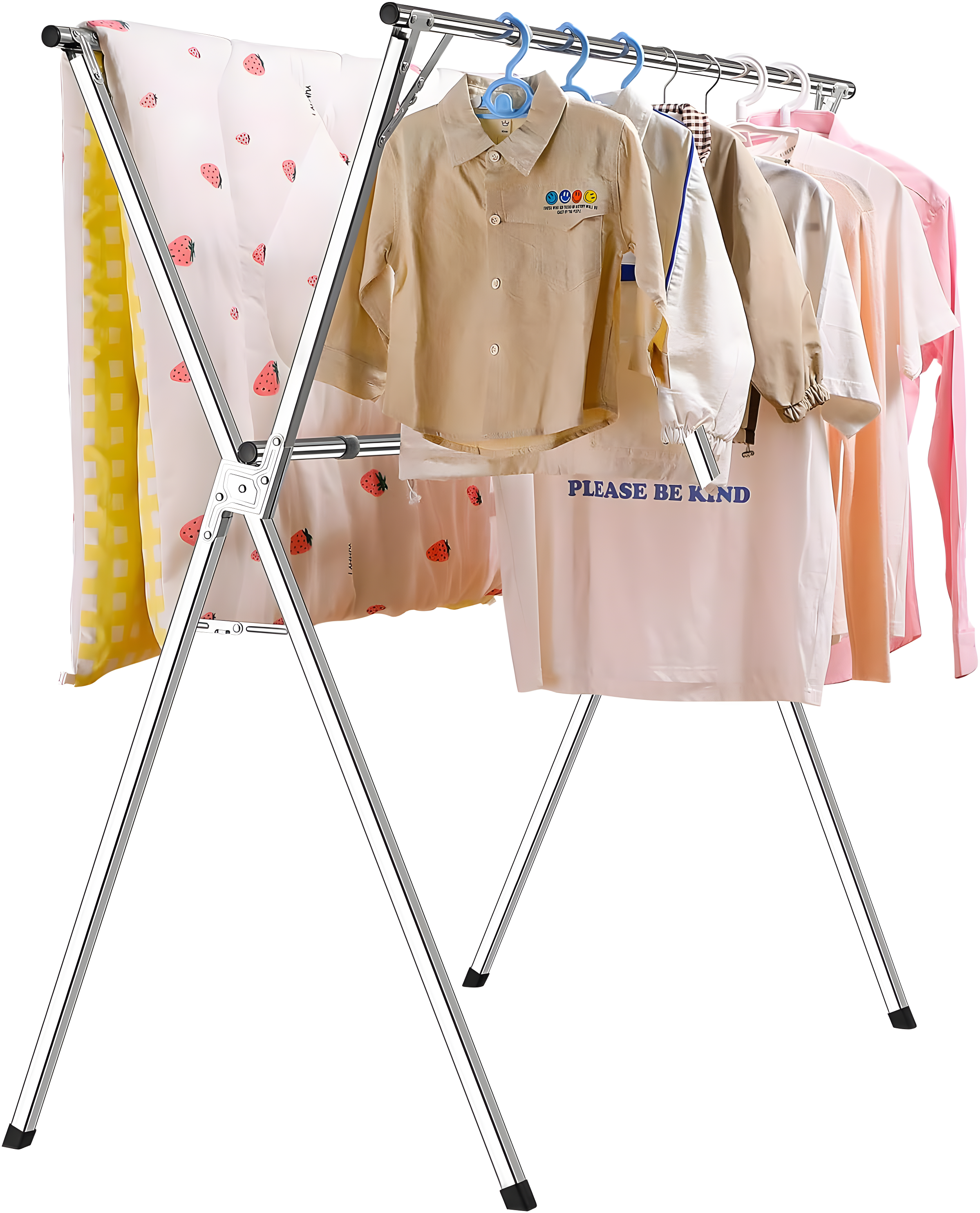 Adjustable Stainless Steel Foldable Clothes Drying Rack with Hooks and Clips