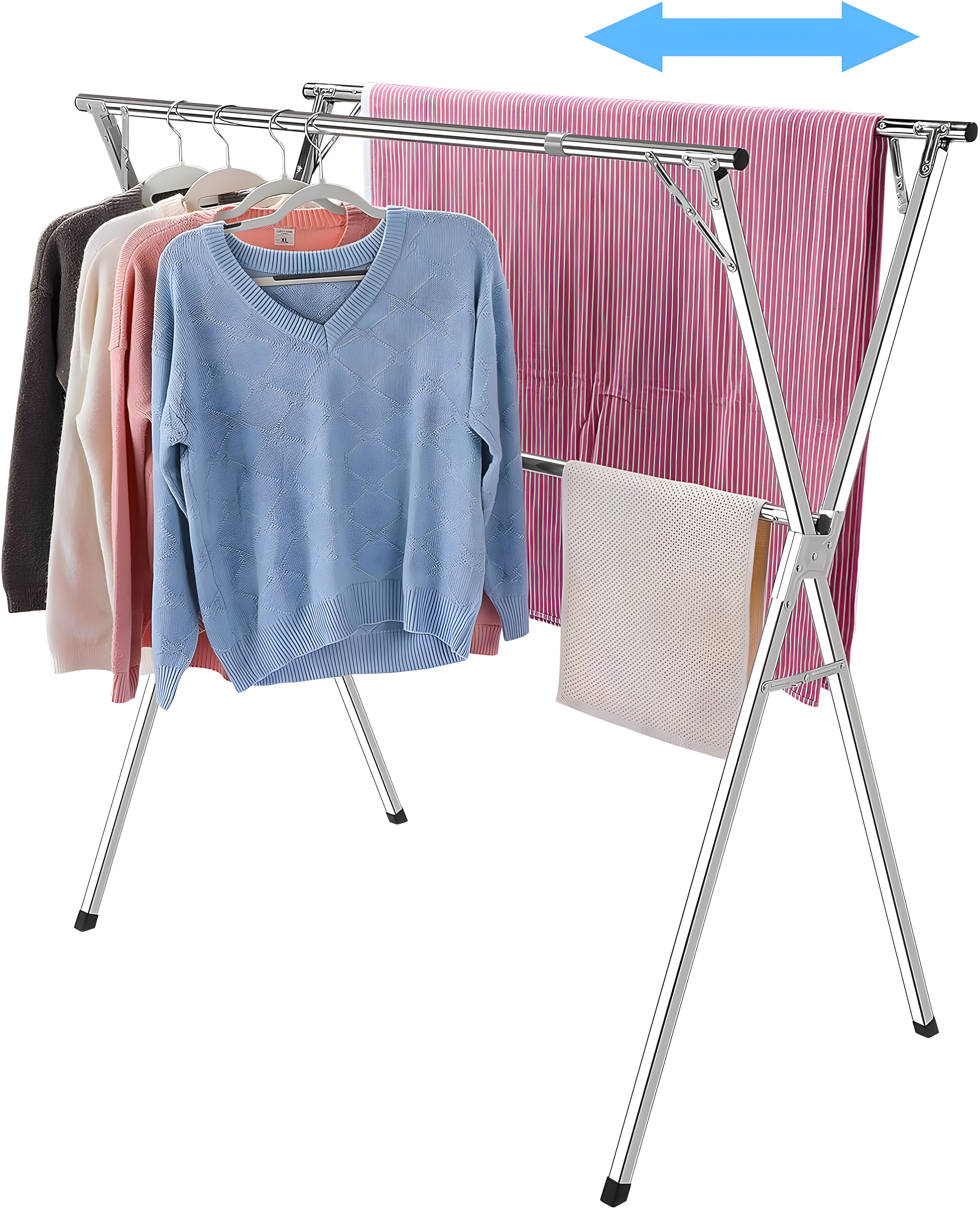 Adjustable Stainless Steel Foldable Clothes Drying Rack with Hooks and Clips