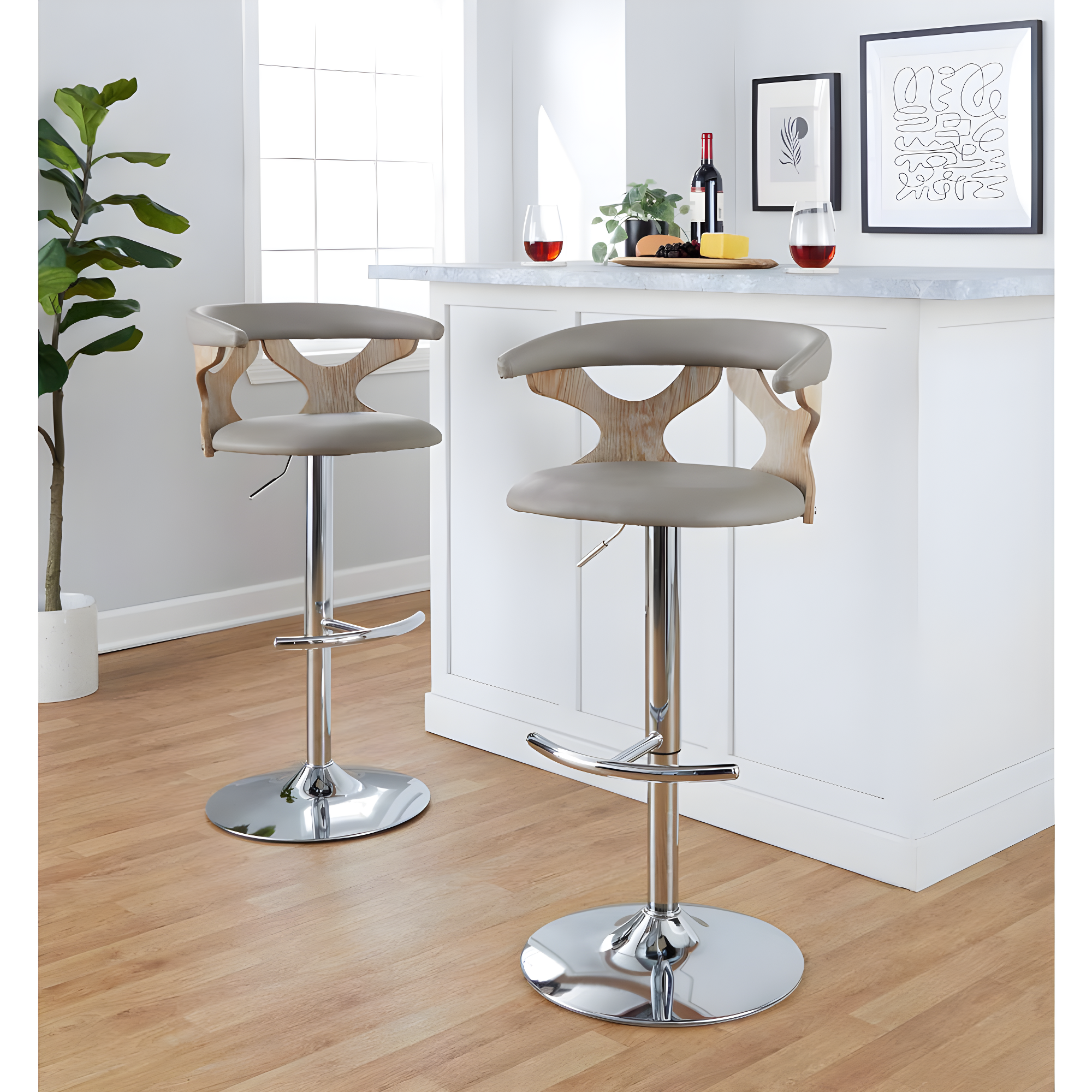 Gardenia Swivel Upholstered Adjustable Height Counter Stool with Metal Frame (Set of 2)