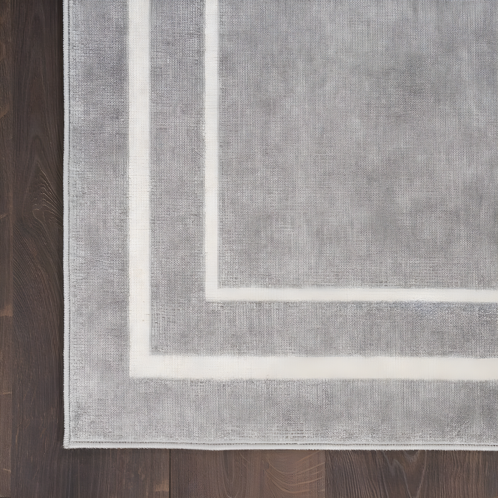 Nourison Essentials Solid Bordered Low Pile Indoor Outdoor Area Rug 5' x 7' Grey/Ivory