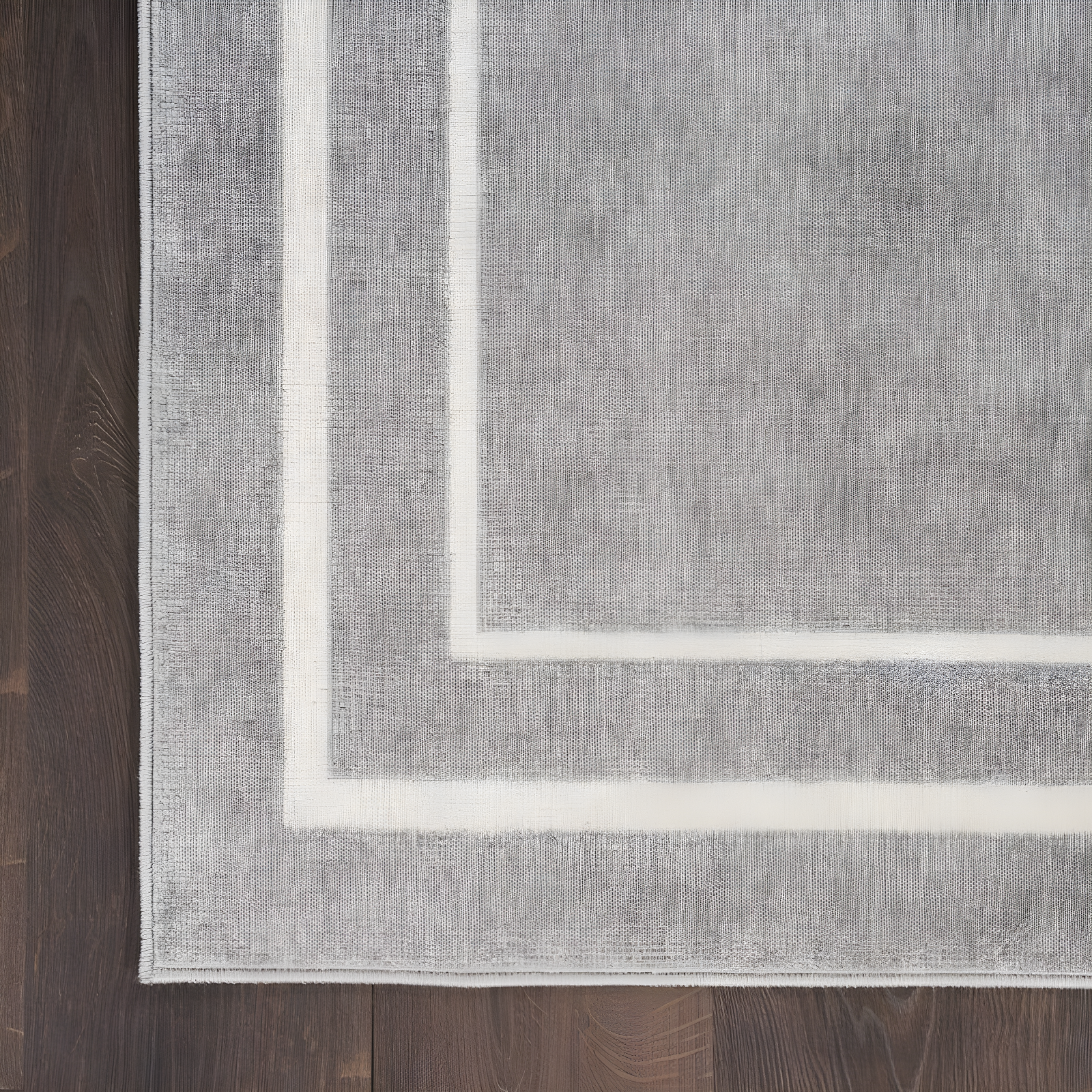Nourison Essentials Solid Bordered Low Pile Indoor Outdoor Area Rug 5' x 7' Grey/Ivory