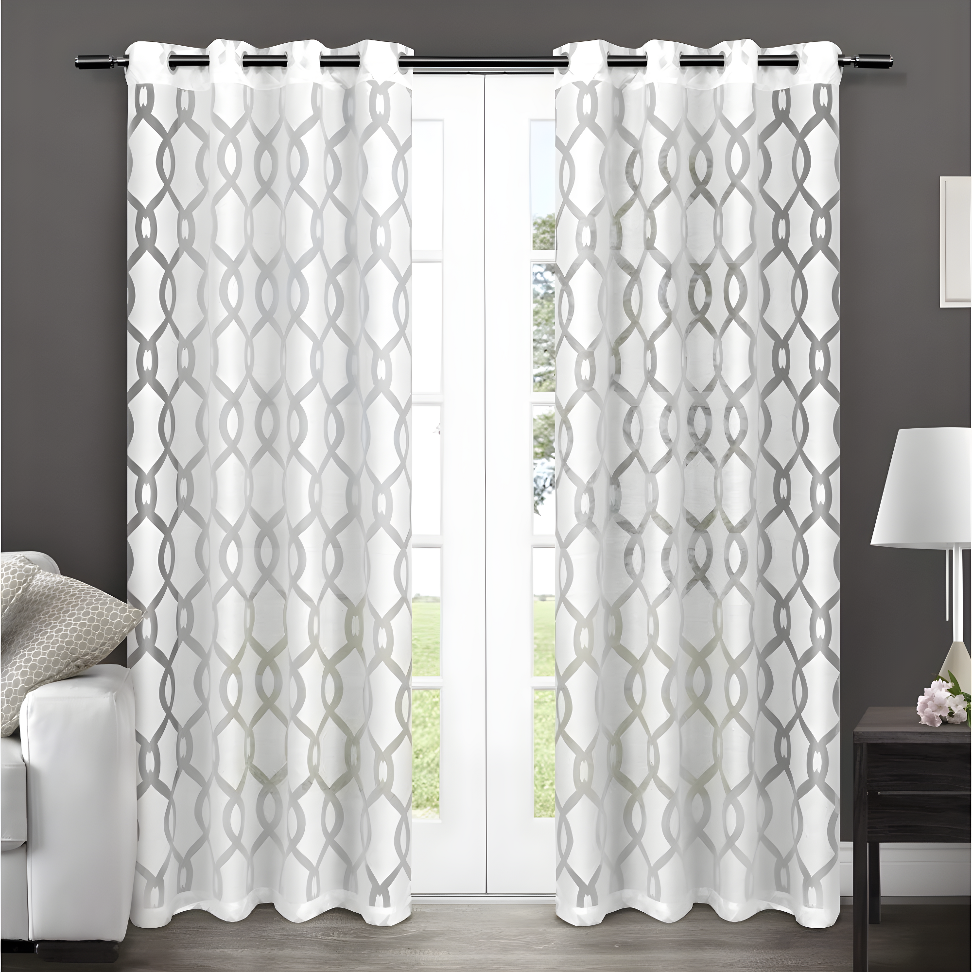Set of 2 96"x54" Rio Sheer Window Curtain Panel White - Exclusive Home: Geometric Grommet Top, Indoor Use, OEKO-TEX Certified