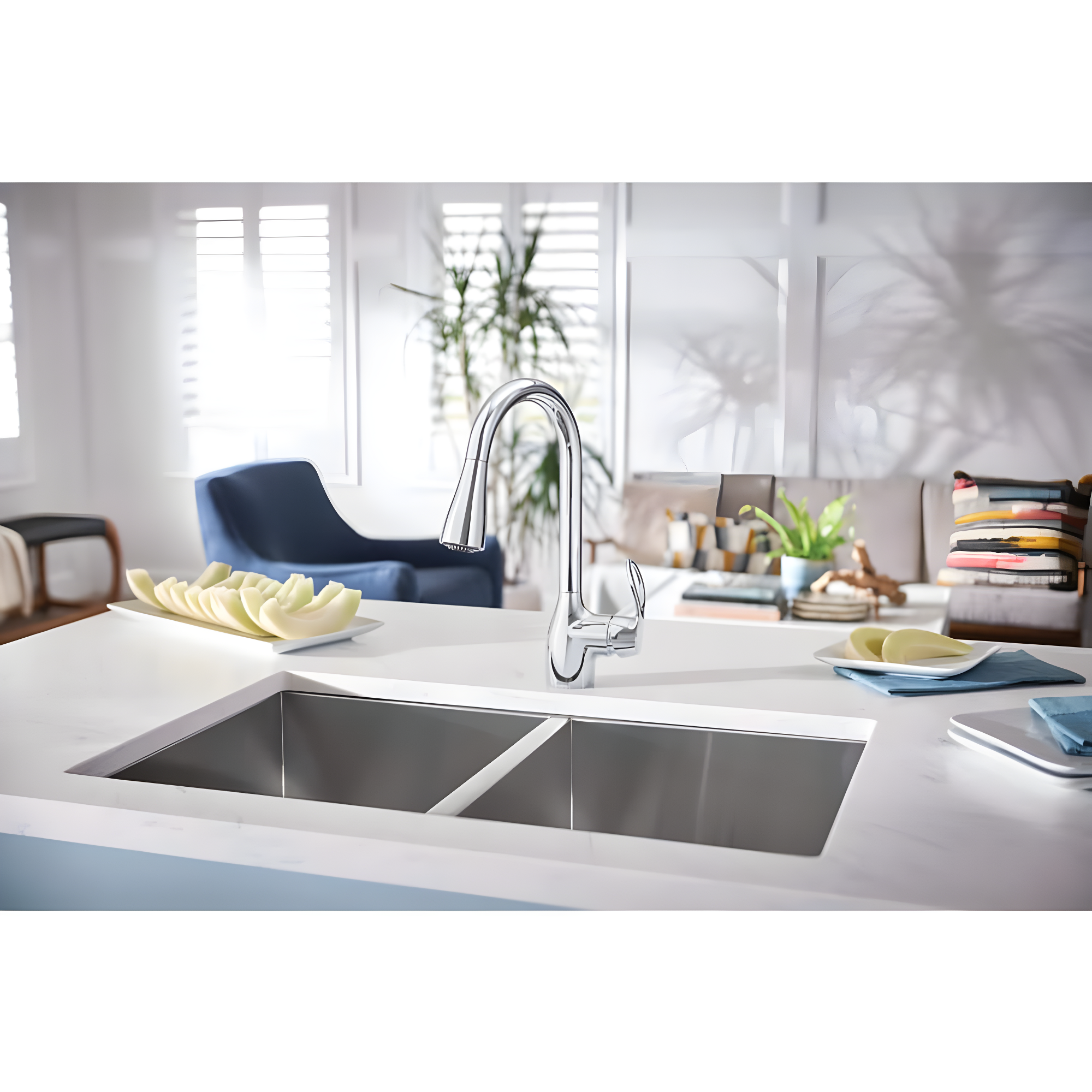 Moen CA87011 Kleo Single Handle, High Arc Kitchen Faucet, Pull-Down Spray, Chrome - Quantity 1