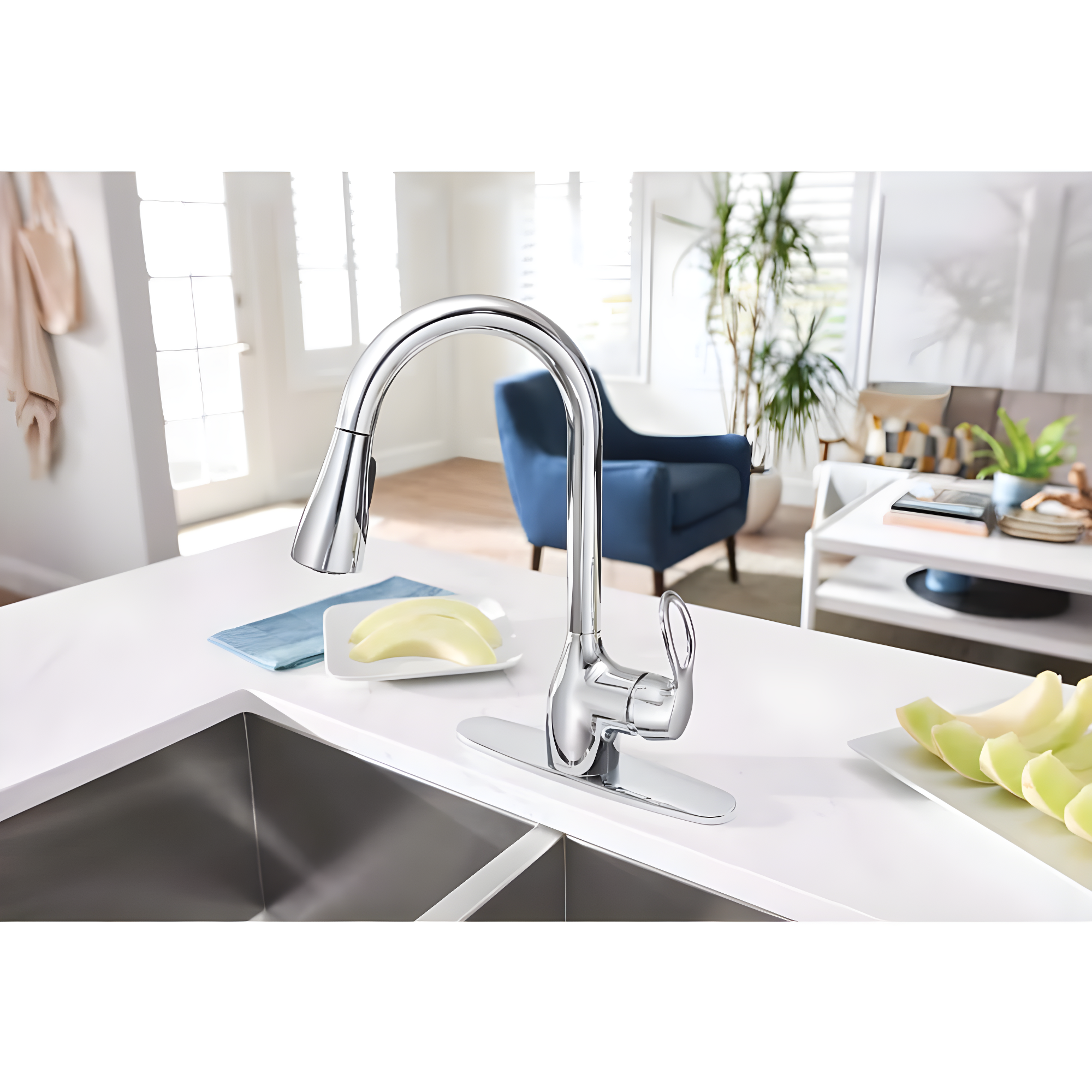 Moen CA87011 Kleo Single Handle, High Arc Kitchen Faucet, Pull-Down Spray, Chrome - Quantity 1