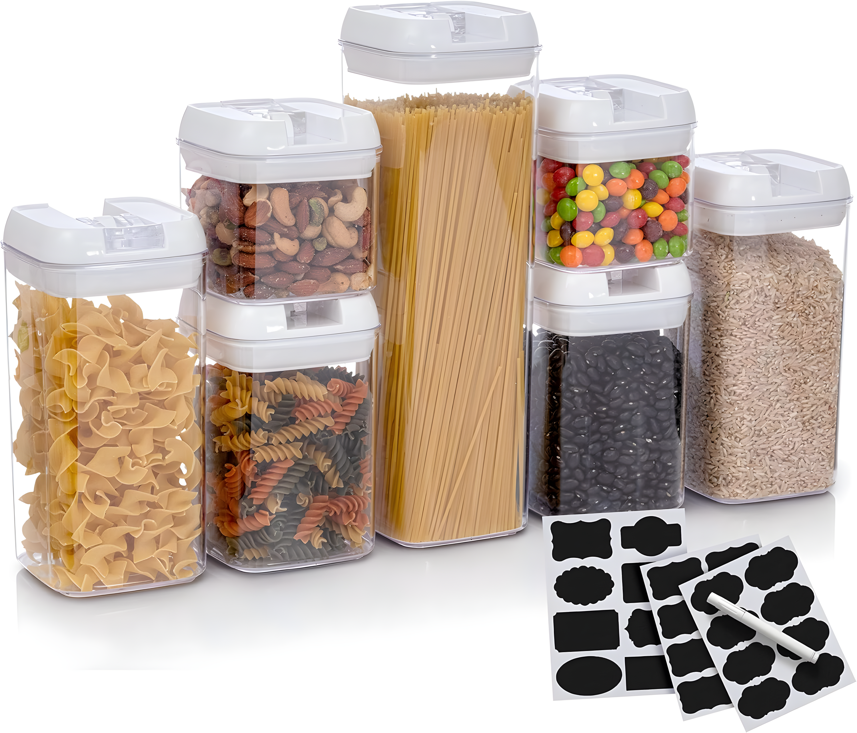 Cheer Collection Airtight Food Storage Containers, Set of 7 (White)