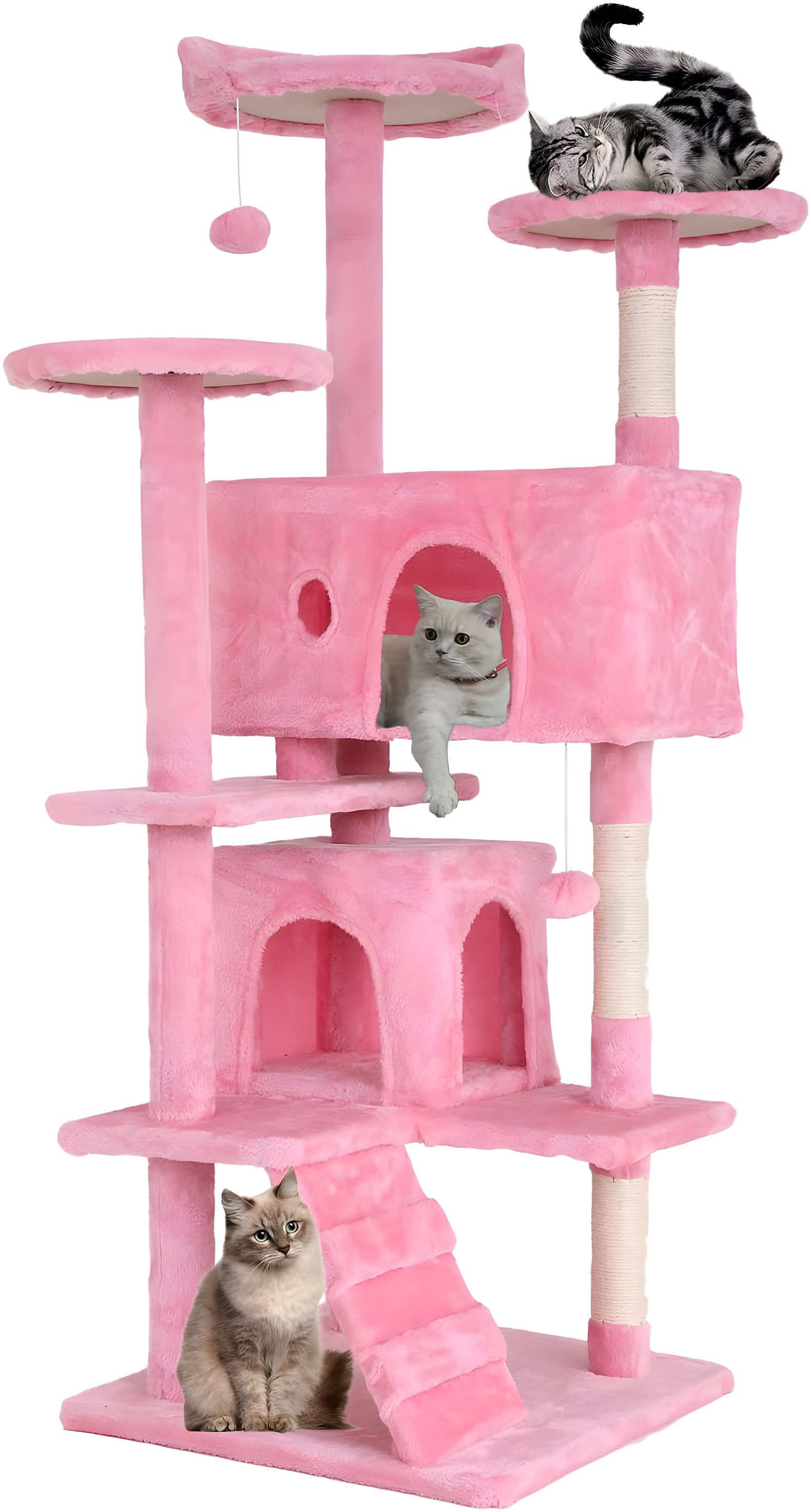 Tucker Murphy Pet™ Cat Tree With Large Top Perch, Plush Hammock, Cat Shelves And Dangling Pompom, Cat Scratching Posts And 2 Condos Houses