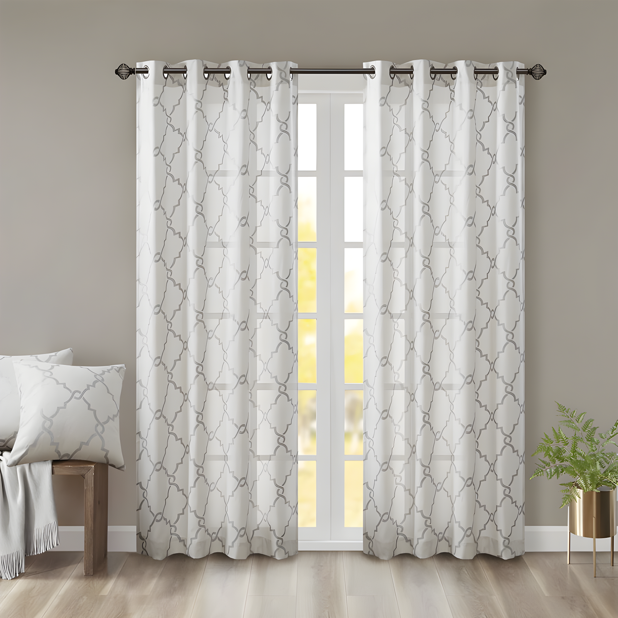 Madison Park Fretwork Print Grommet Top Single Window Curtain Panel