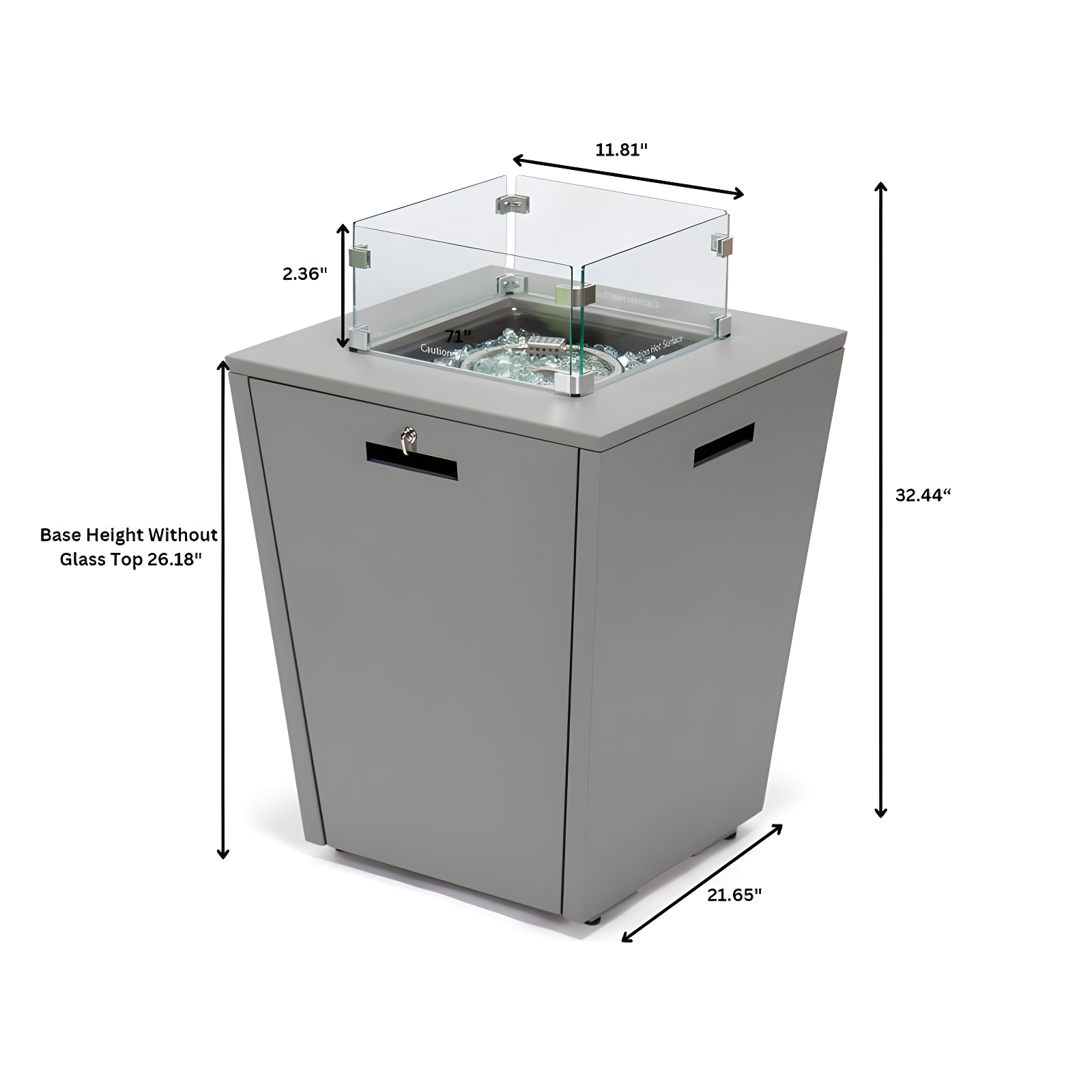 LeisureMod Chelsea Square Fire Pit 37,000 BTU Table, Grey