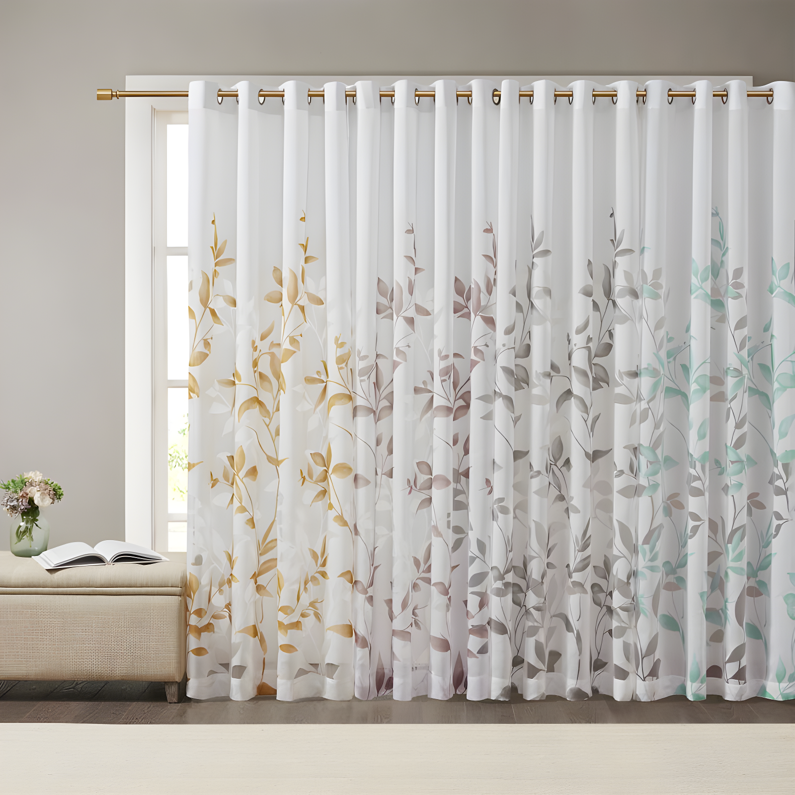 Madison Park Cecily Floral Printed Burnout Sheer Grommet Single Curtain Panel
