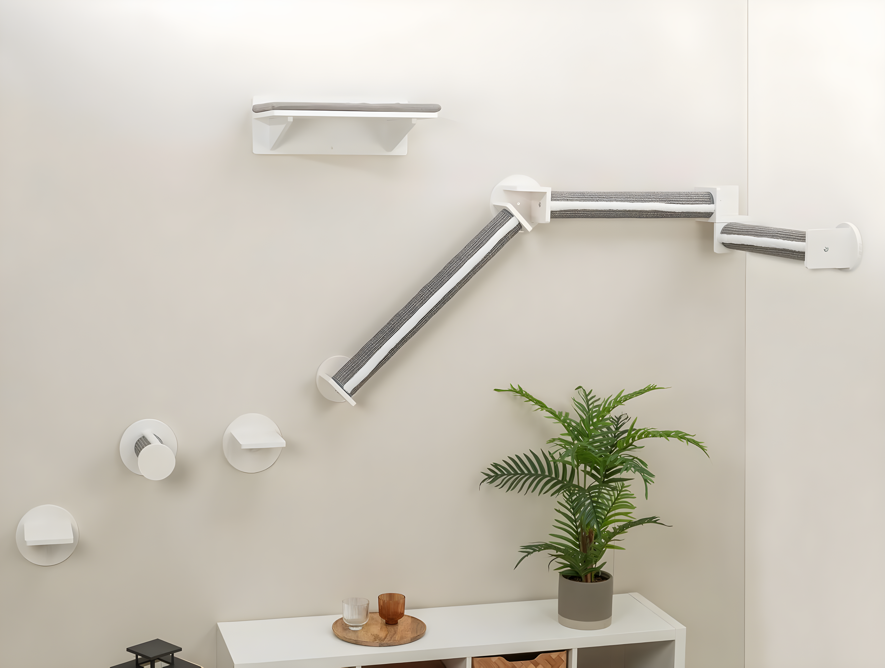 TRIXIE Wall Set 6 Wall Mounted Cat Climbing System, 3 Scratching Posts Goes Around Corners, 3 Platforms, 1 Step