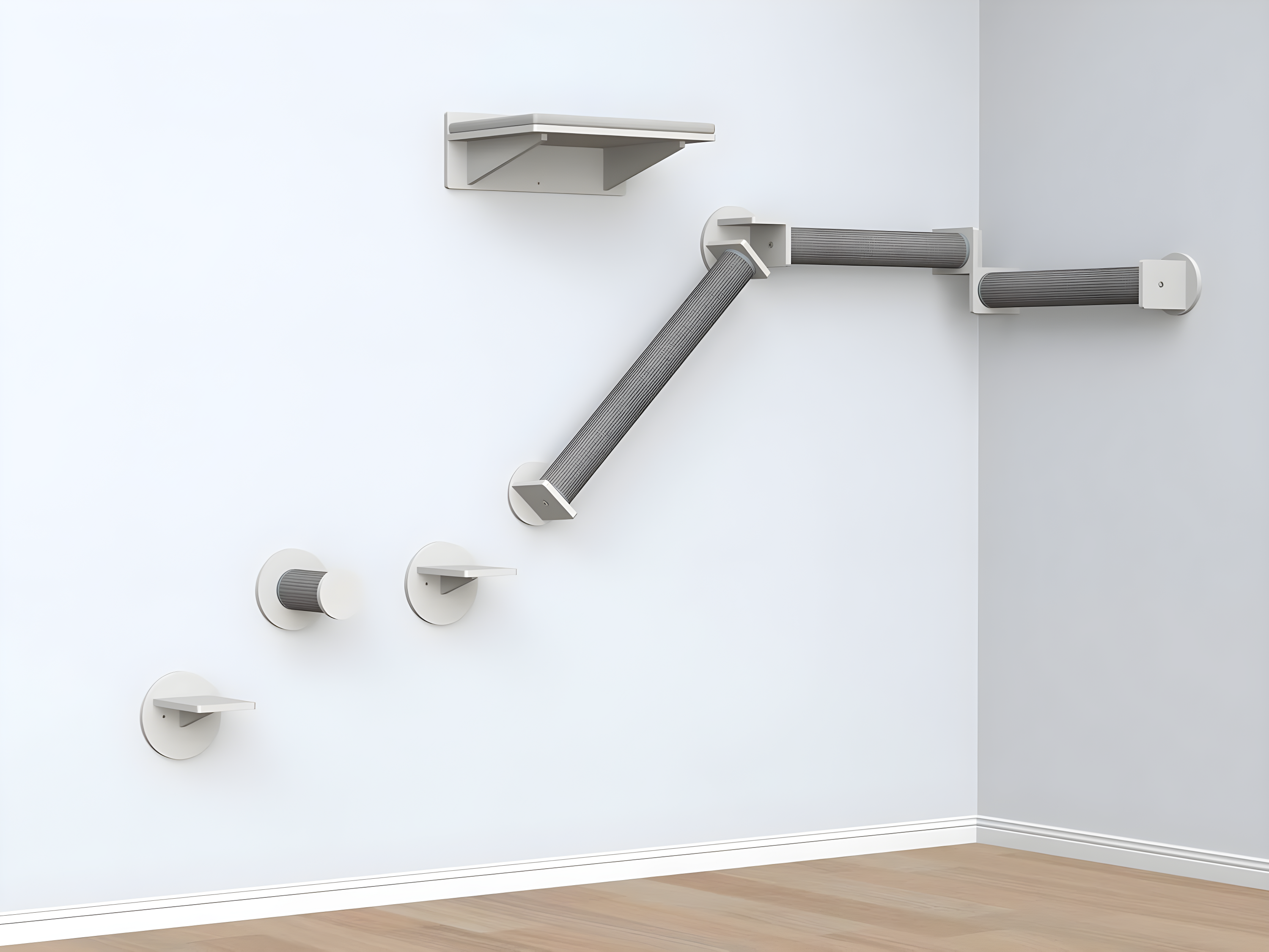 TRIXIE Wall Set 6 Wall Mounted Cat Climbing System, 3 Scratching Posts Goes Around Corners, 3 Platforms, 1 Step