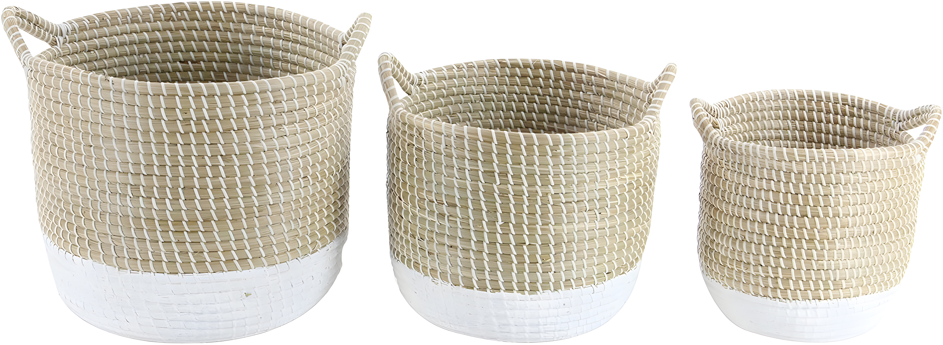 CosmoLiving by Cosmopolitan 13", 16", 18"W Brown Seagrass Handmade Two Toned Storage Basket with Handles, 3-Pieces