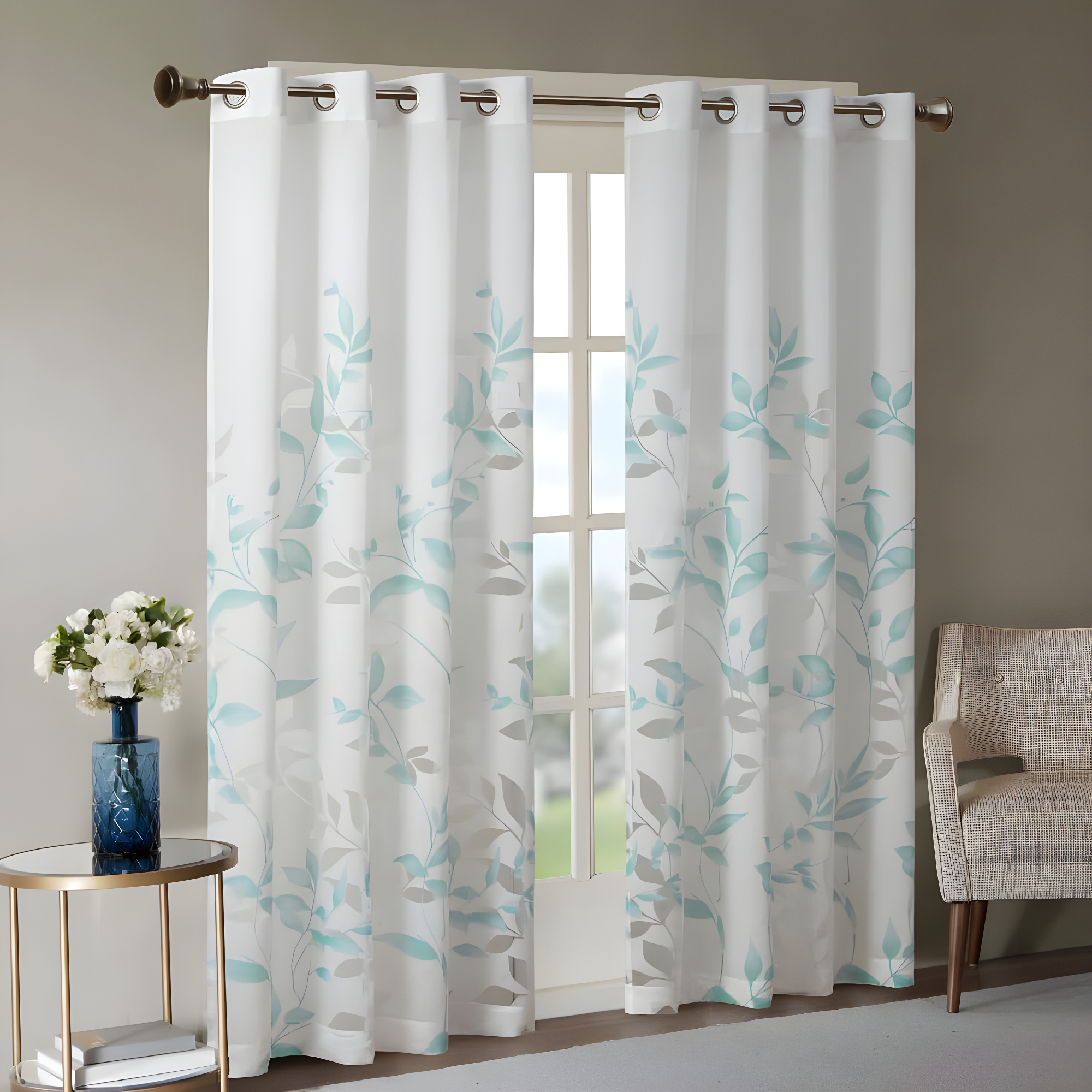 Madison Park Cecily Floral Printed Burnout Sheer Grommet Single Curtain Panel
