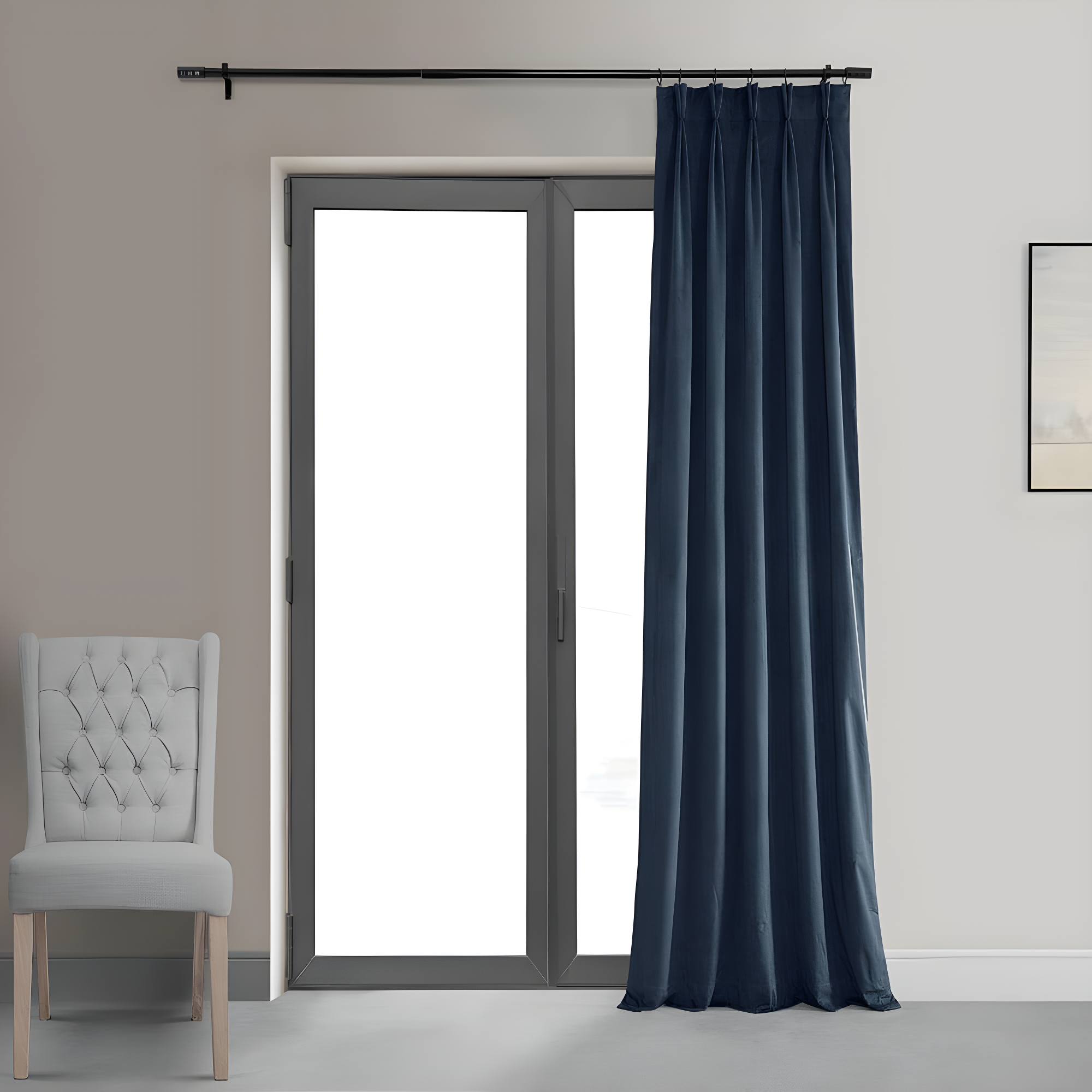 Half Price Drapes Signature Midnight Blue French Pleat Velvet Blackout Curtains(1 Panel), 50WX 96L