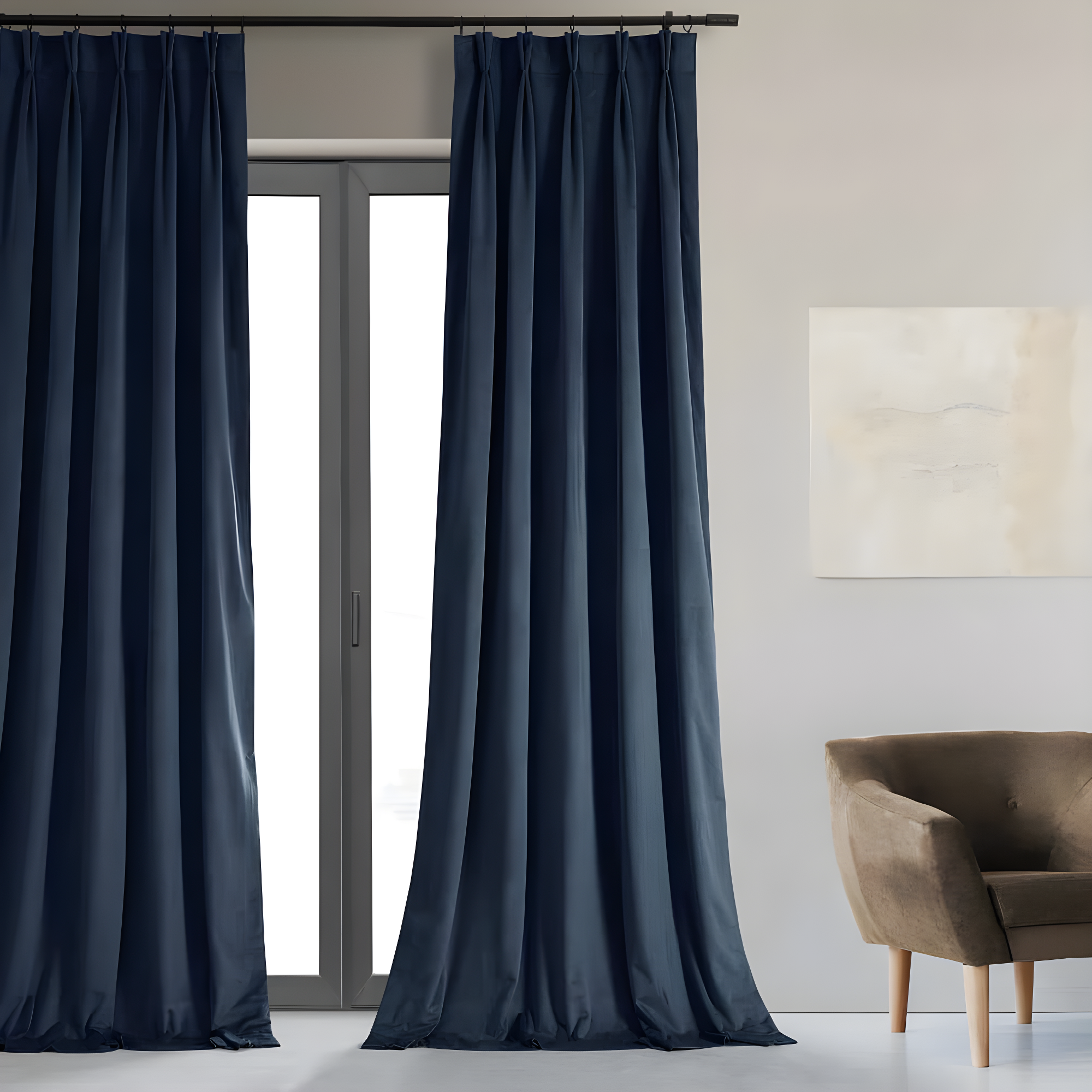 Half Price Drapes Signature Midnight Blue French Pleat Velvet Blackout Curtains(1 Panel), 50WX 96L