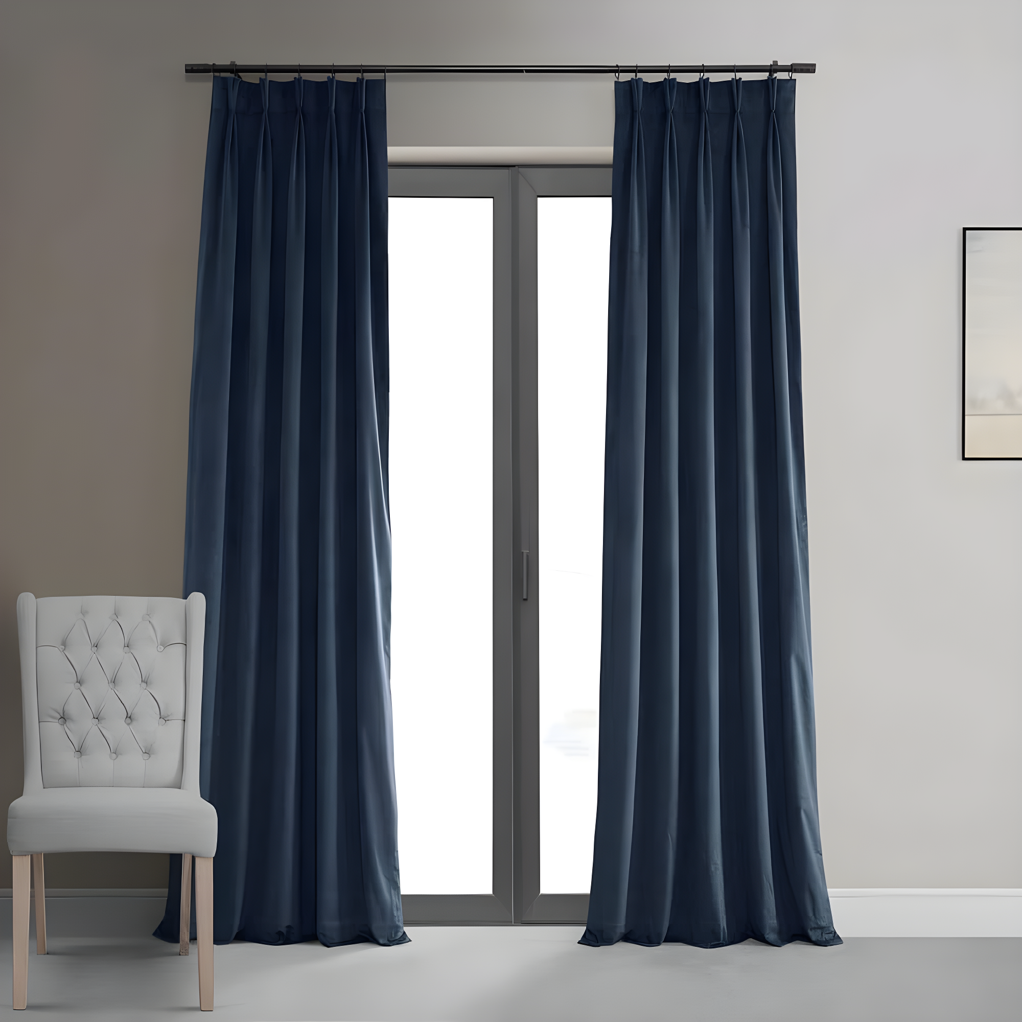 Half Price Drapes Signature Midnight Blue French Pleat Velvet Blackout Curtains(1 Panel), 50WX 96L