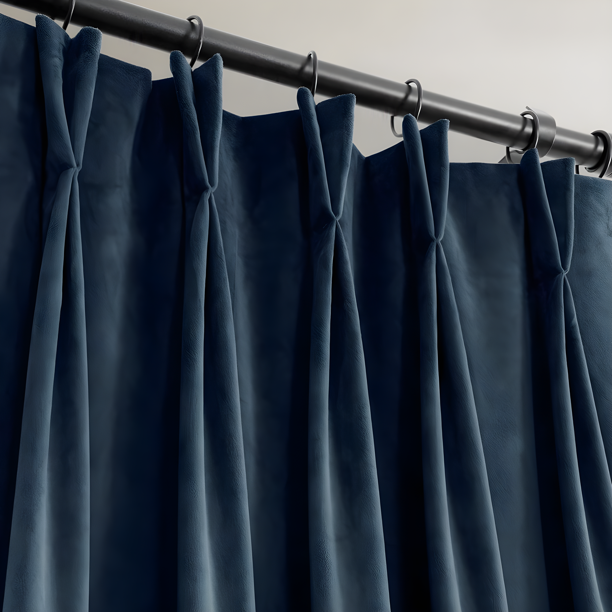Half Price Drapes Signature Midnight Blue French Pleat Velvet Blackout Curtains(1 Panel), 50WX 96L