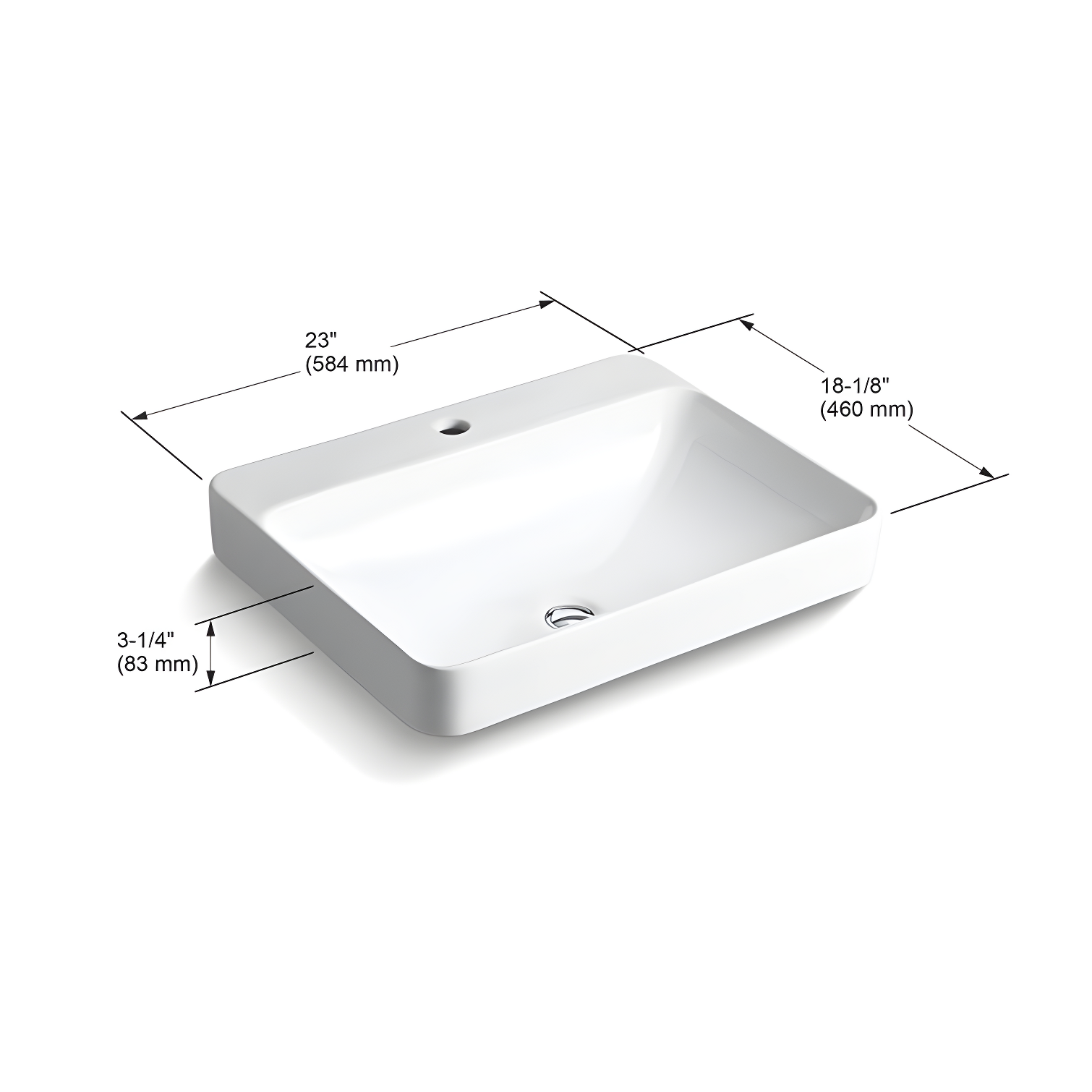 Vox® Vitreous China Rectangular Vessel Bathroom Sink with Overflow