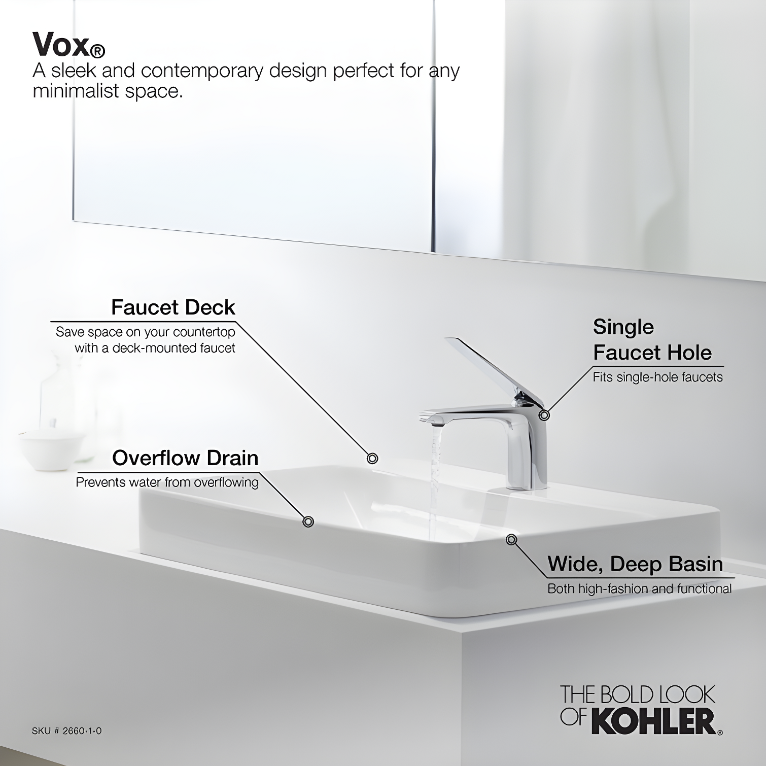 Vox® Vitreous China Rectangular Vessel Bathroom Sink with Overflow
