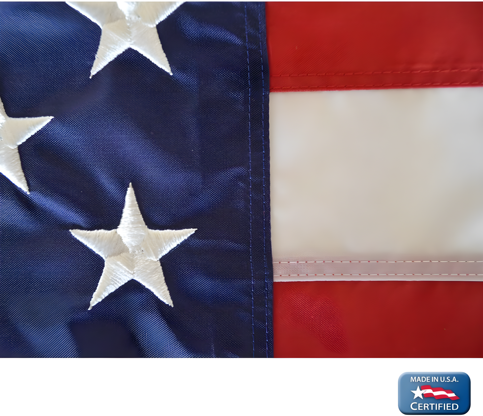 Flag 8x12 ft. Nylon SolarGuard Nyl-Glo , with Sewn Stripes, Embroidered Stars and Roped Heading.