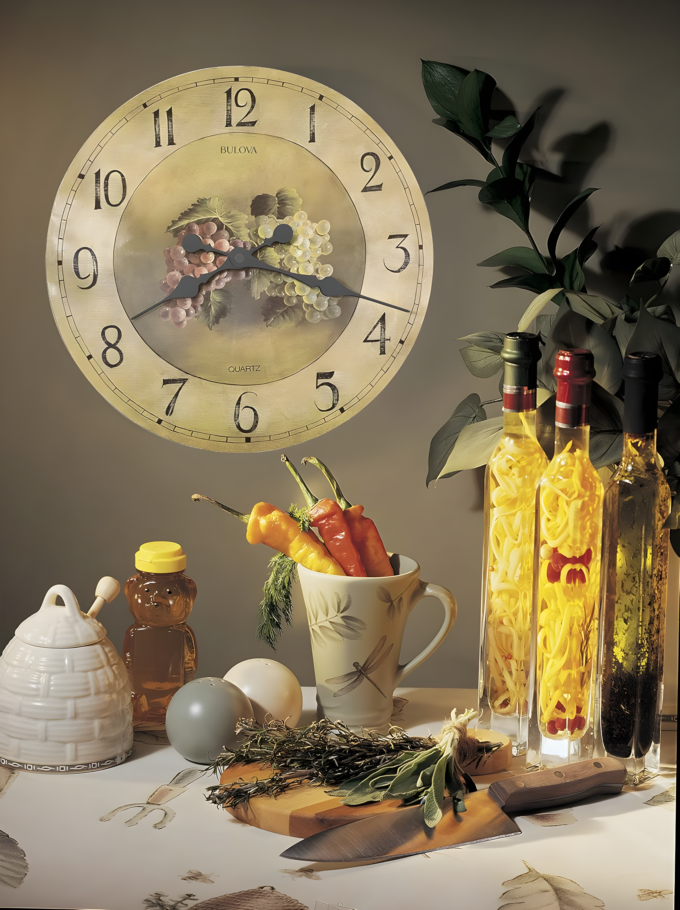 Bulova Clocks Antique Style Fruit Pattern Dial 18" Diameter Wall Clock