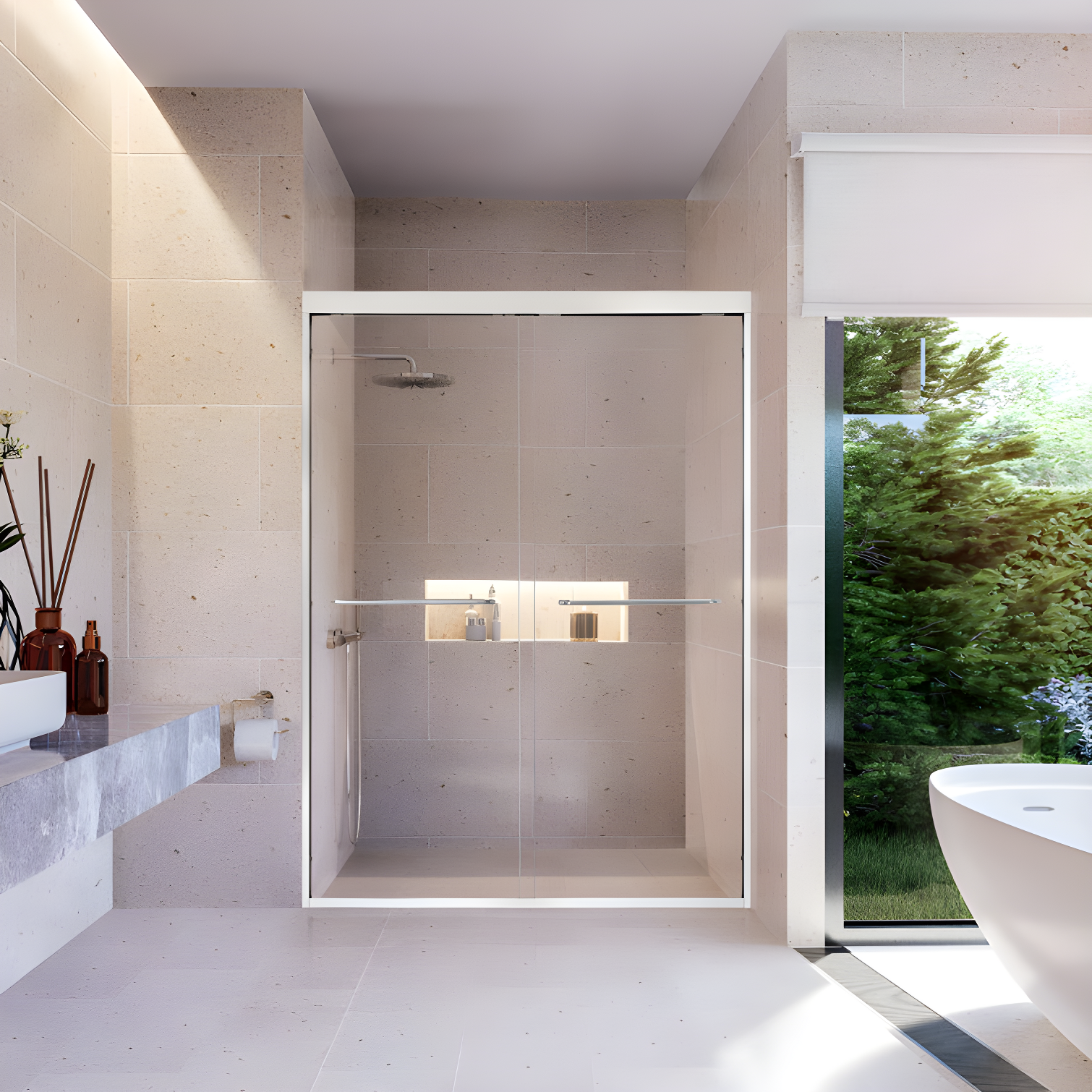Ennis 48" W x 76" H By Pass Framed Shower Door with Clear Glass