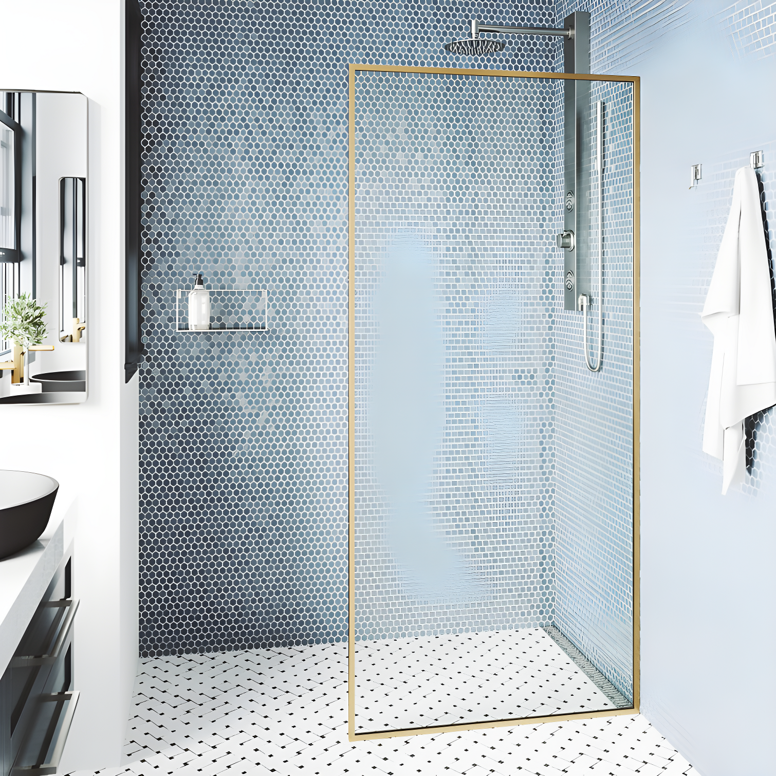 Meridian 34" W x 74" H Fixed Framed Shower Screen with 3/8" Glass